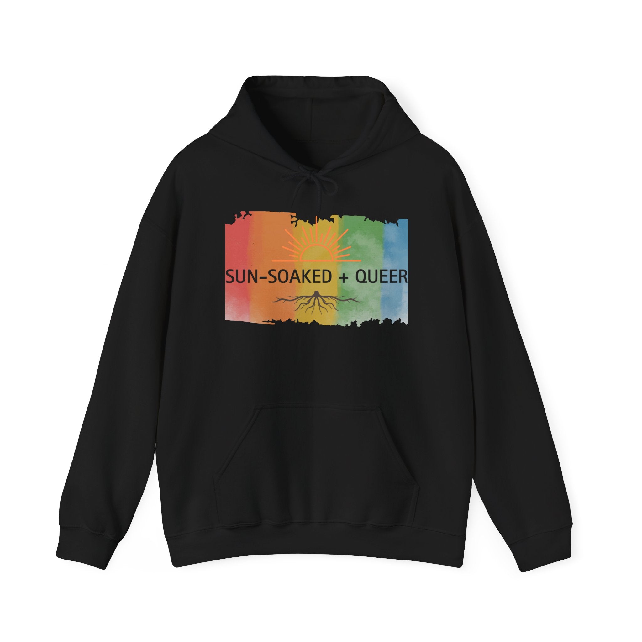 Sun-Soaked + Queer Pride Hoodie | LGBTQ+ Sweatshirt | Rainbow Roots Queer Pullover | Lesbian Pride Apparel | Gay Cozy Hoodie | Wild & Wander