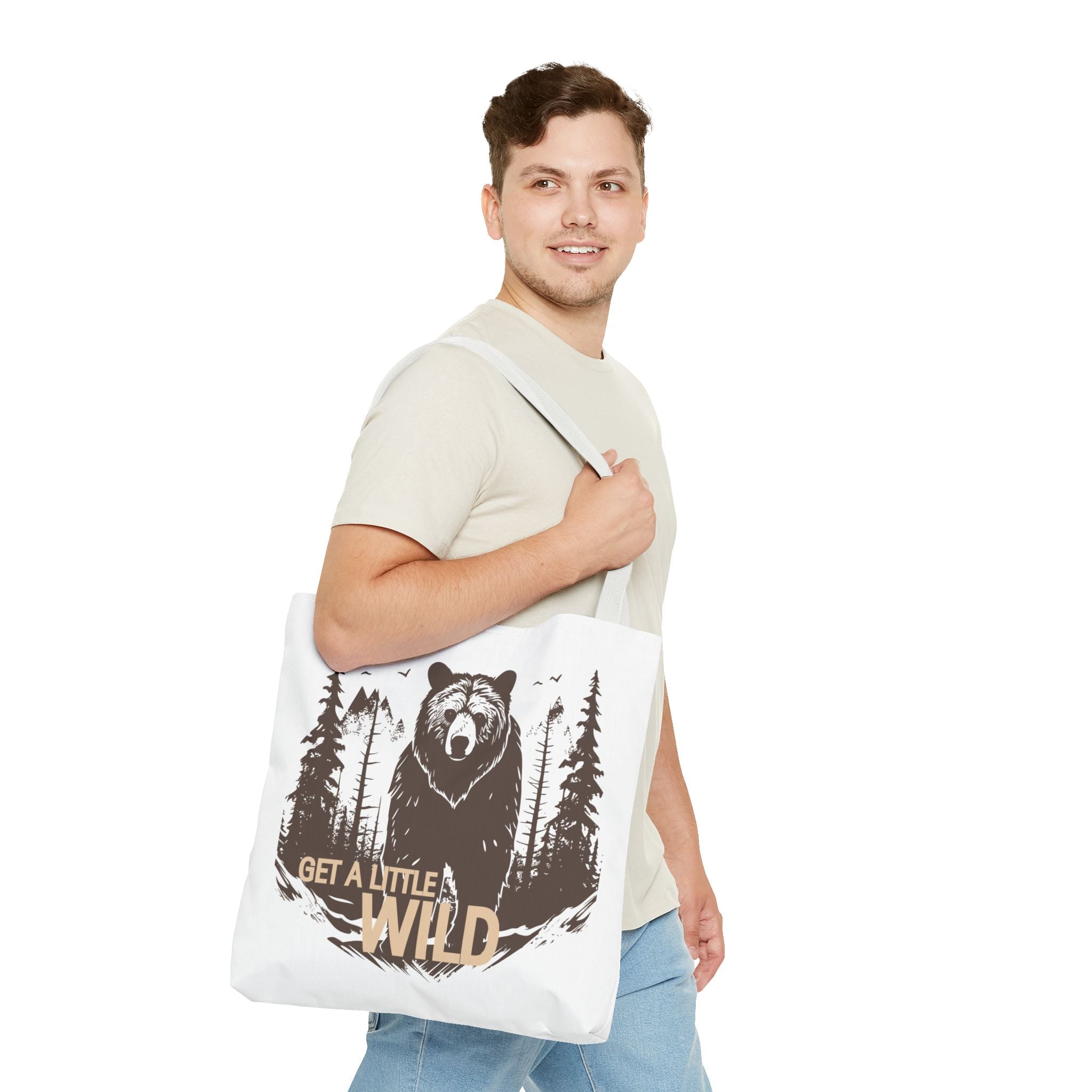 Get a Little Wild Tote Bag - Bear Forest Design | Durable Cotton Handle Market Bag