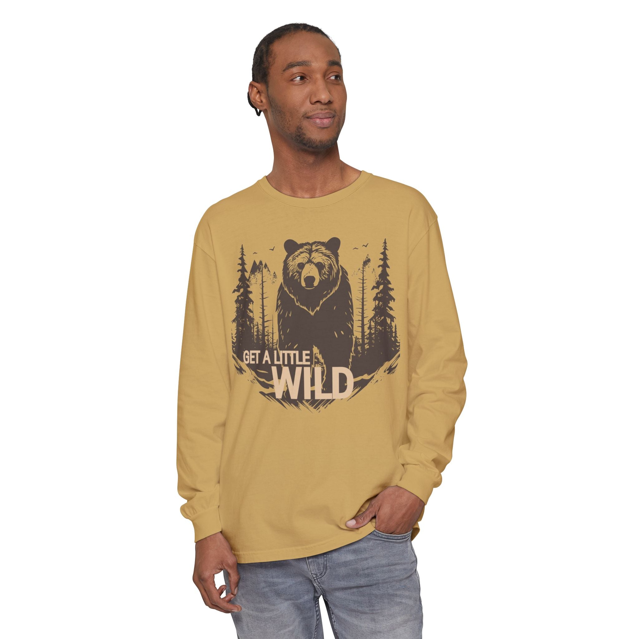 Get a Little Wild Bear Long Sleeve -Nature Graphic Tee | Soft Cotton Adventure Layer