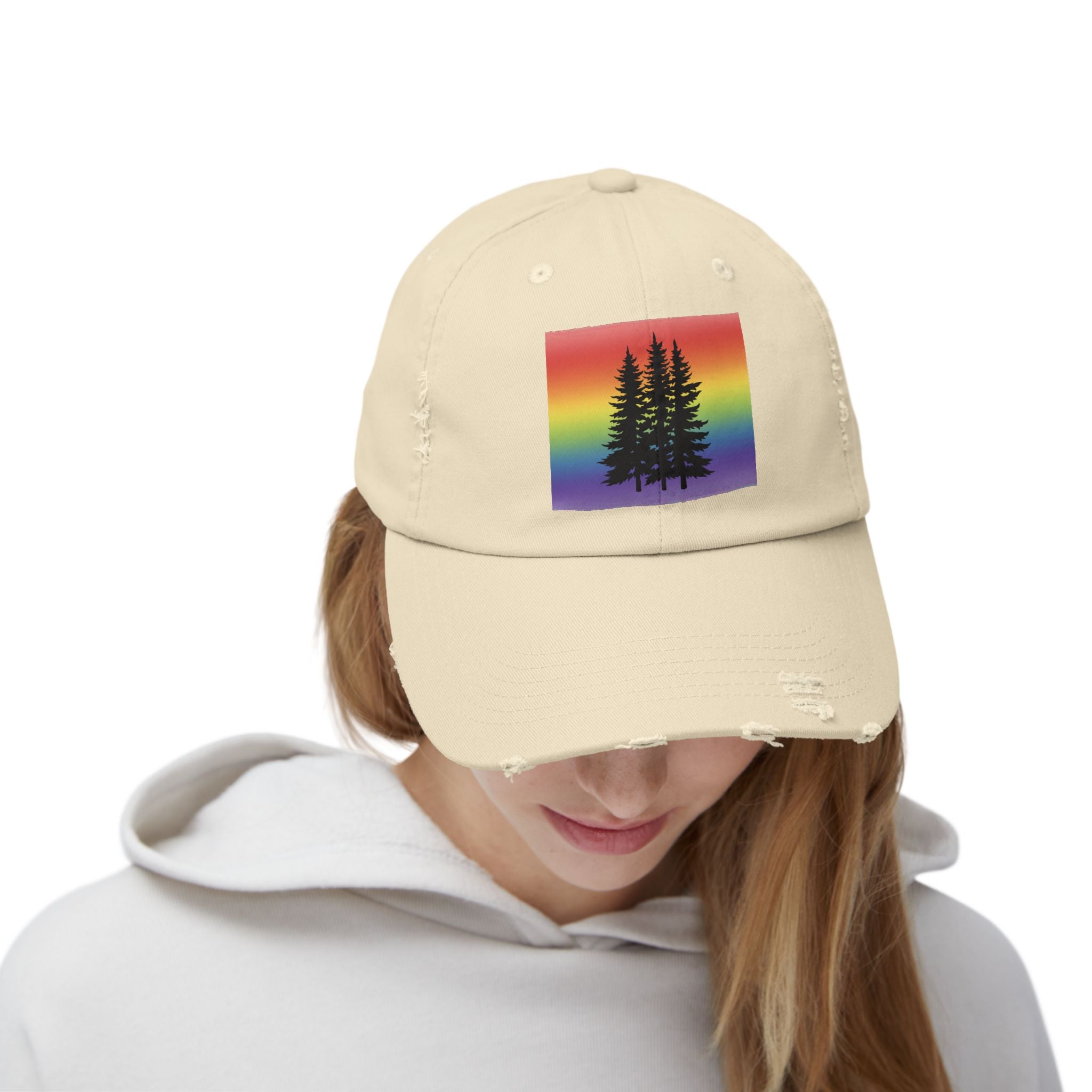 Rainbow Pride Tree Hat | LGBTQ+ Distressed Baseball Cap | Queer Forest Pride Hat | Gay Pride Cap | Lesbian Owned Brand | Wild & Wander