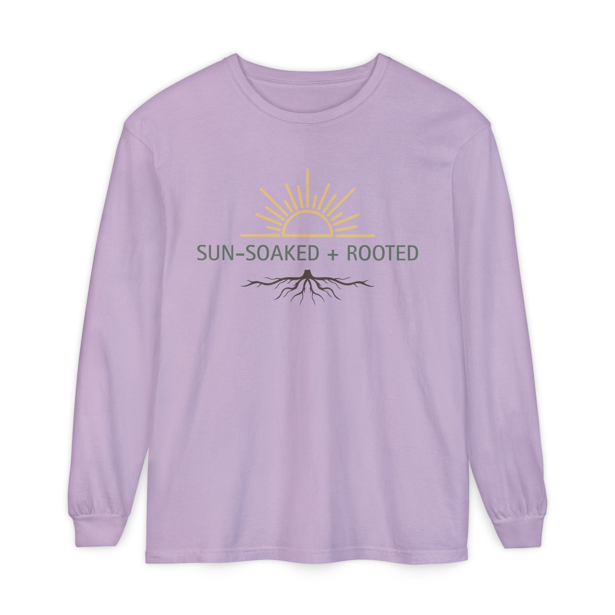 Wild & Wander Sun-Soaked + Rooted Long Sleeve Tee - Boho Layer for Chilly Summer Evenings