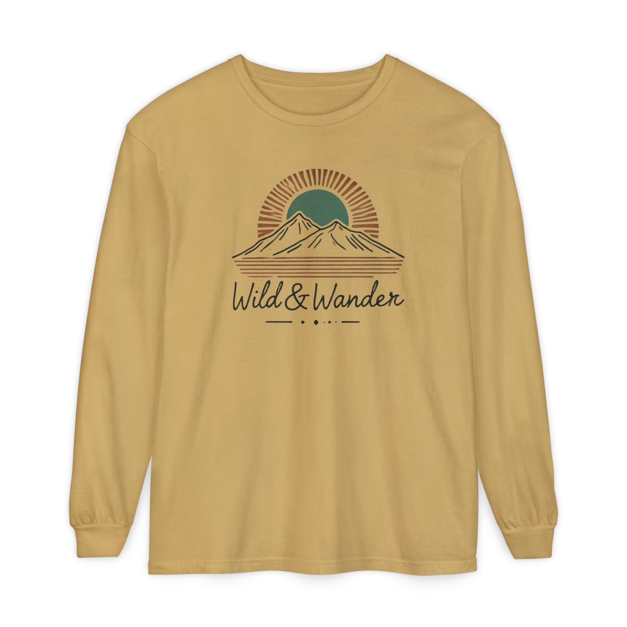 Wild & Wander Logo Long Sleeve Tee, Earthy Adventure Shirt for Nature Lovers