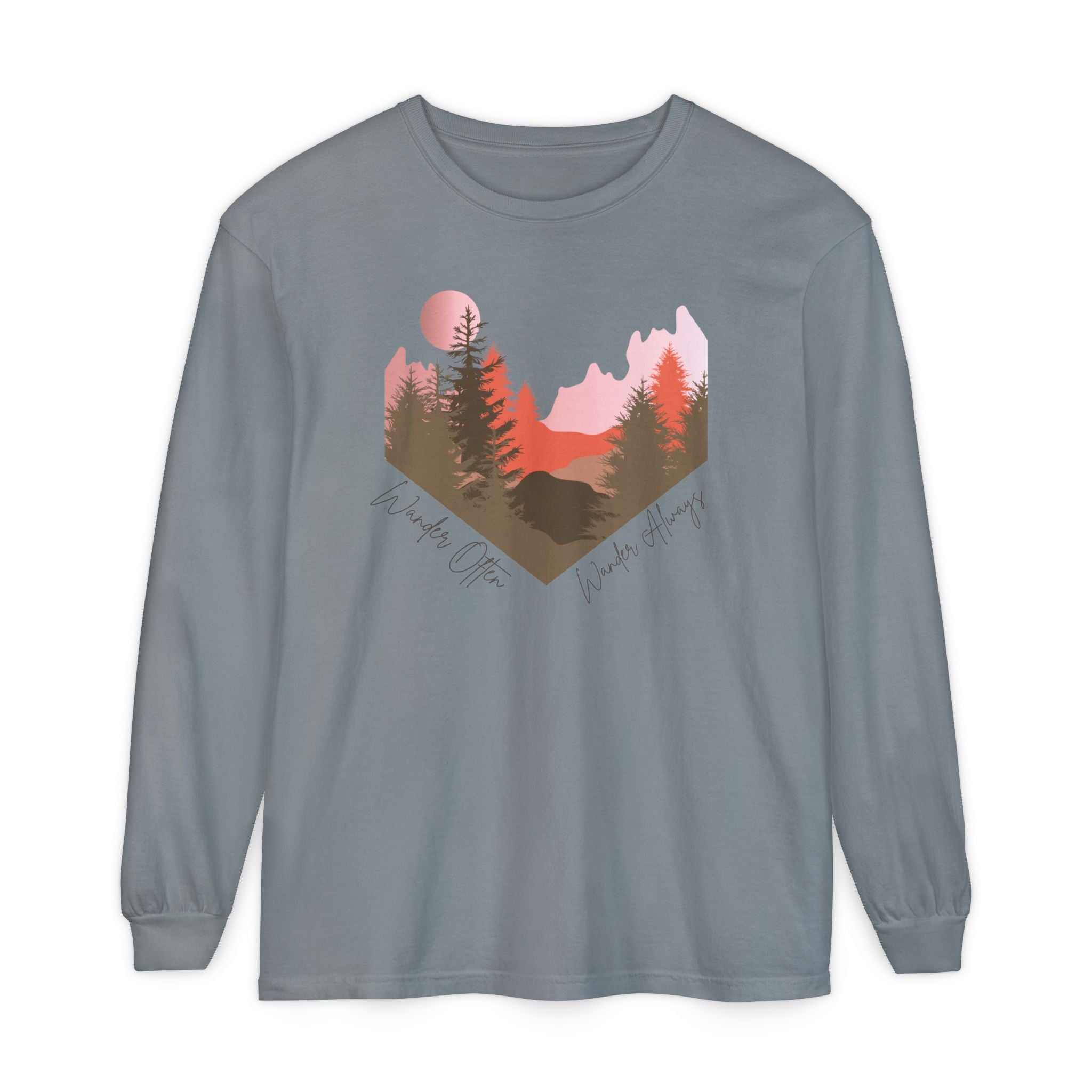 Wander Always Long Sleeve Shirt, Cozy Outdoor Graphic Tee, Wild & Wander