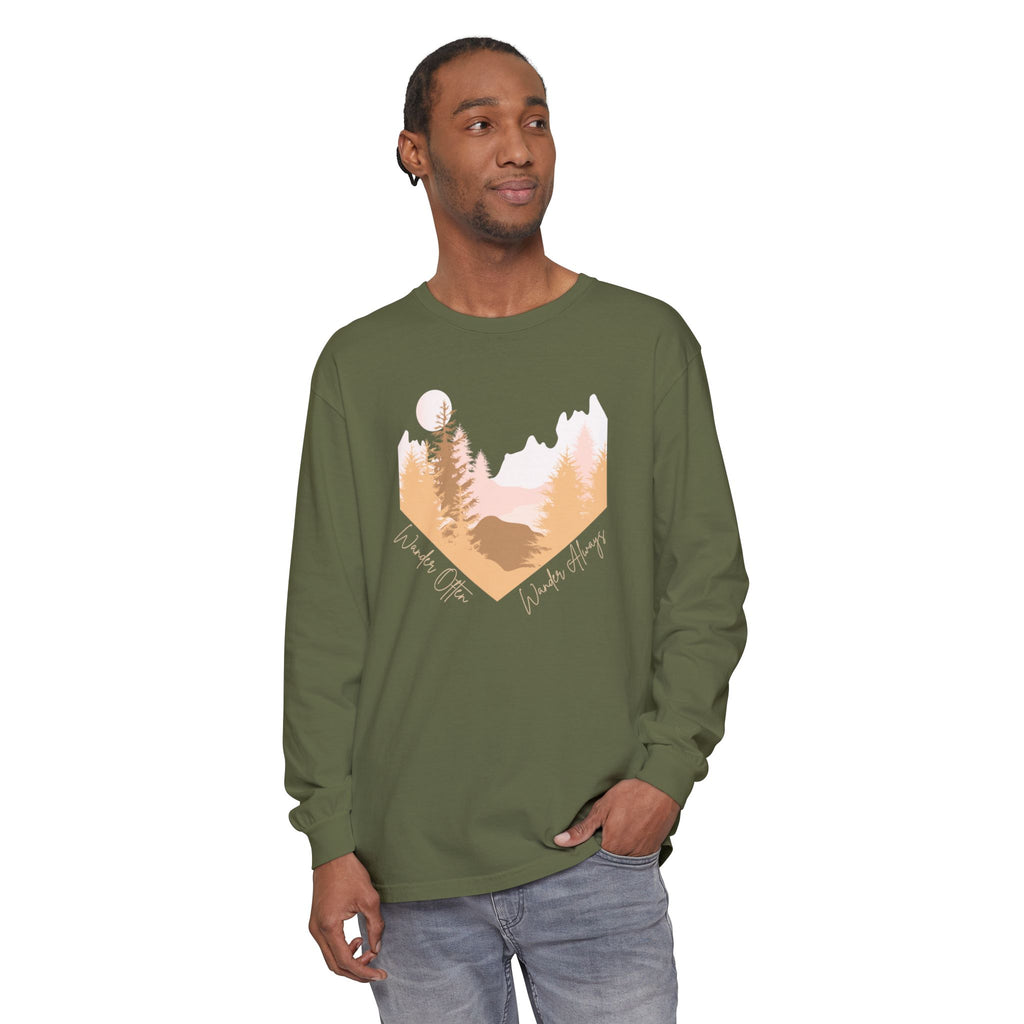 Wander Often Long Sleeve Shirt, Soft Nature Graphic Tee, Wild & Wander