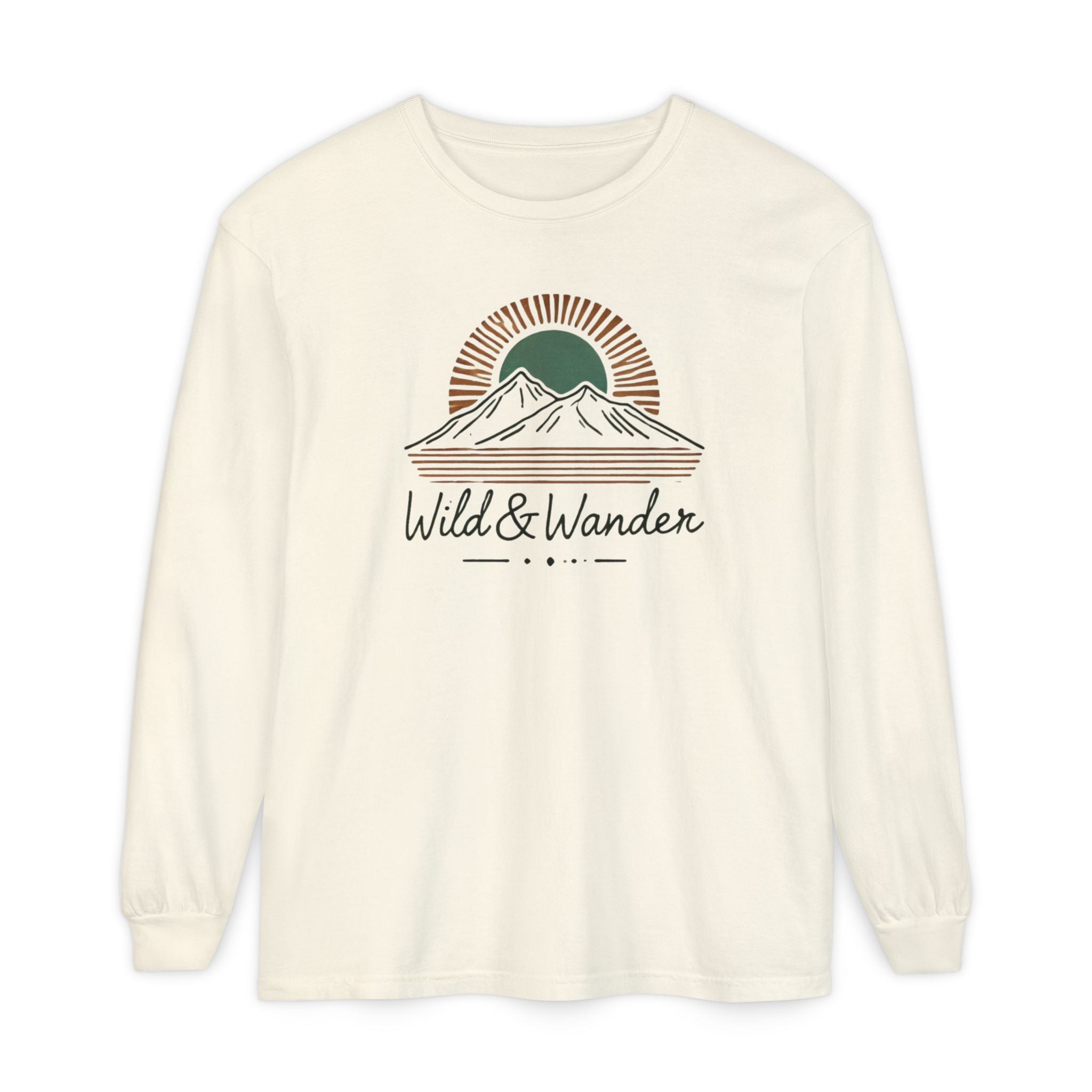 Wild & Wander Logo Long Sleeve Tee, Earthy Adventure Shirt for Nature Lovers