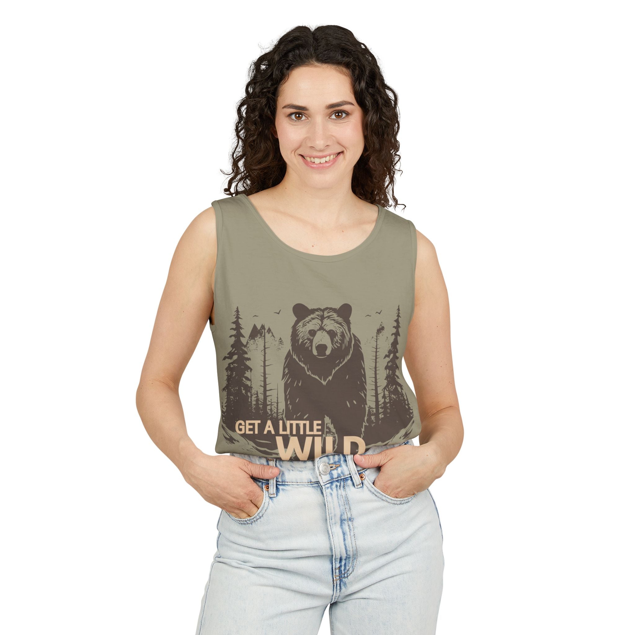 Get a Little Wild Bear Tank Top - Nature Graphic | Soft Garment-Dyed Unisex Fit