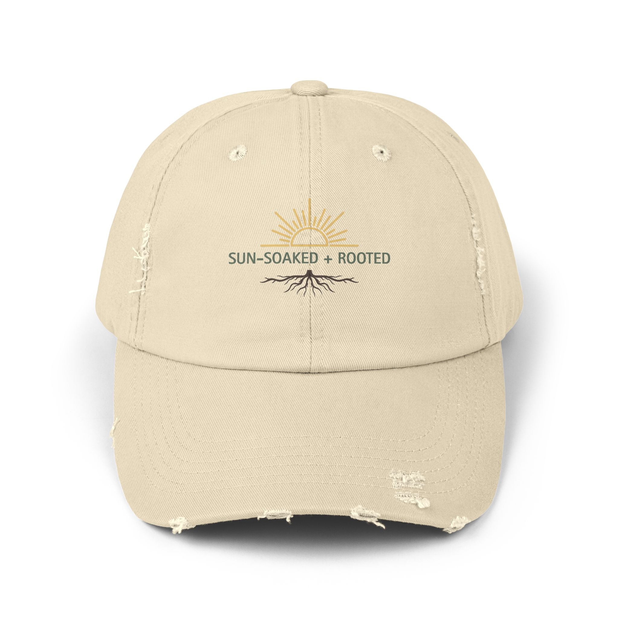 Wild & Wander Sun-Soaked + Rooted Baseball Hat - Boho Distressed Cap for Soft Summer Days