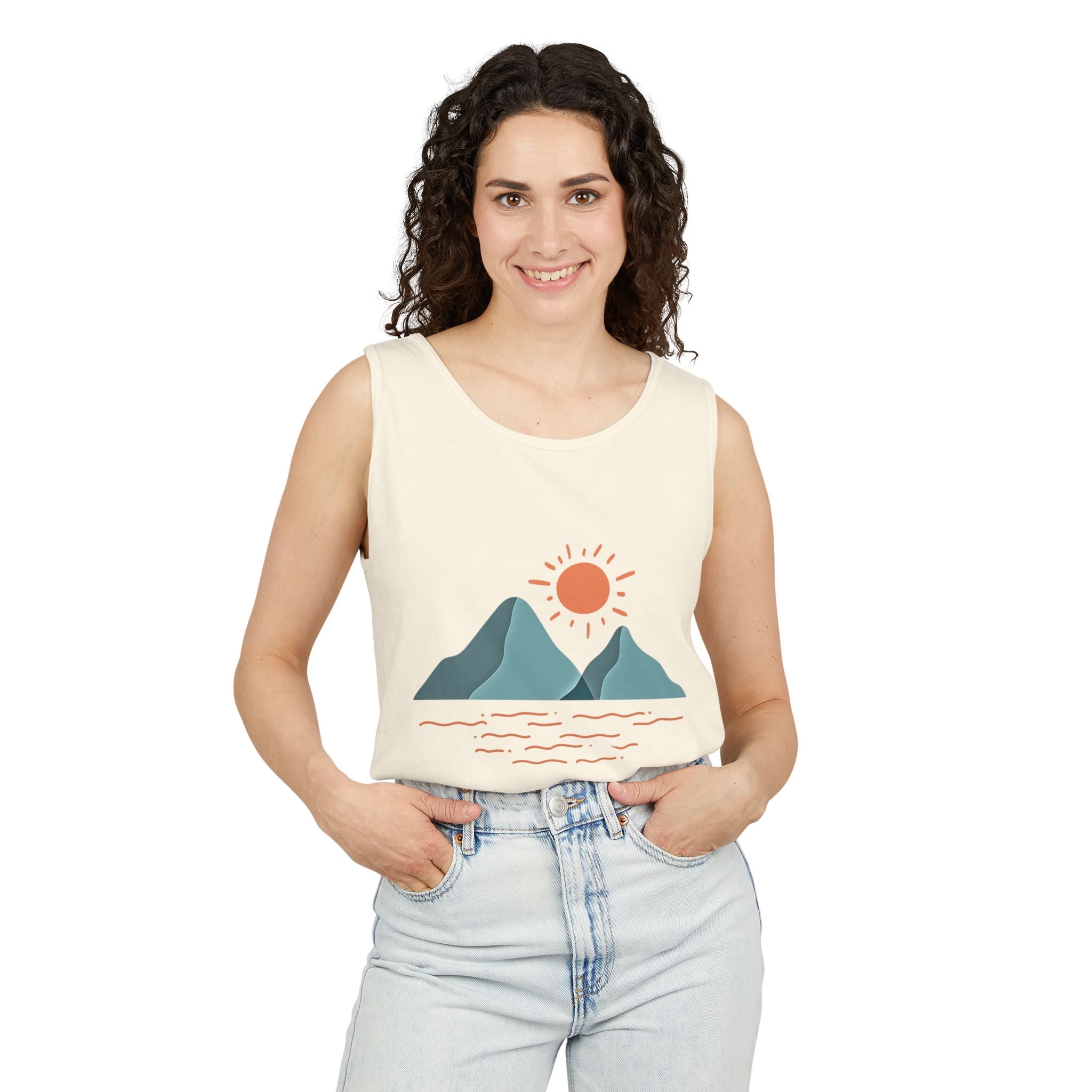 Mountain Sunrise Tank Top - Comfort Colors Garment-Dyed Unisex Muscle Tank | Soft Cotton Nature-Inspired Summer Shirt