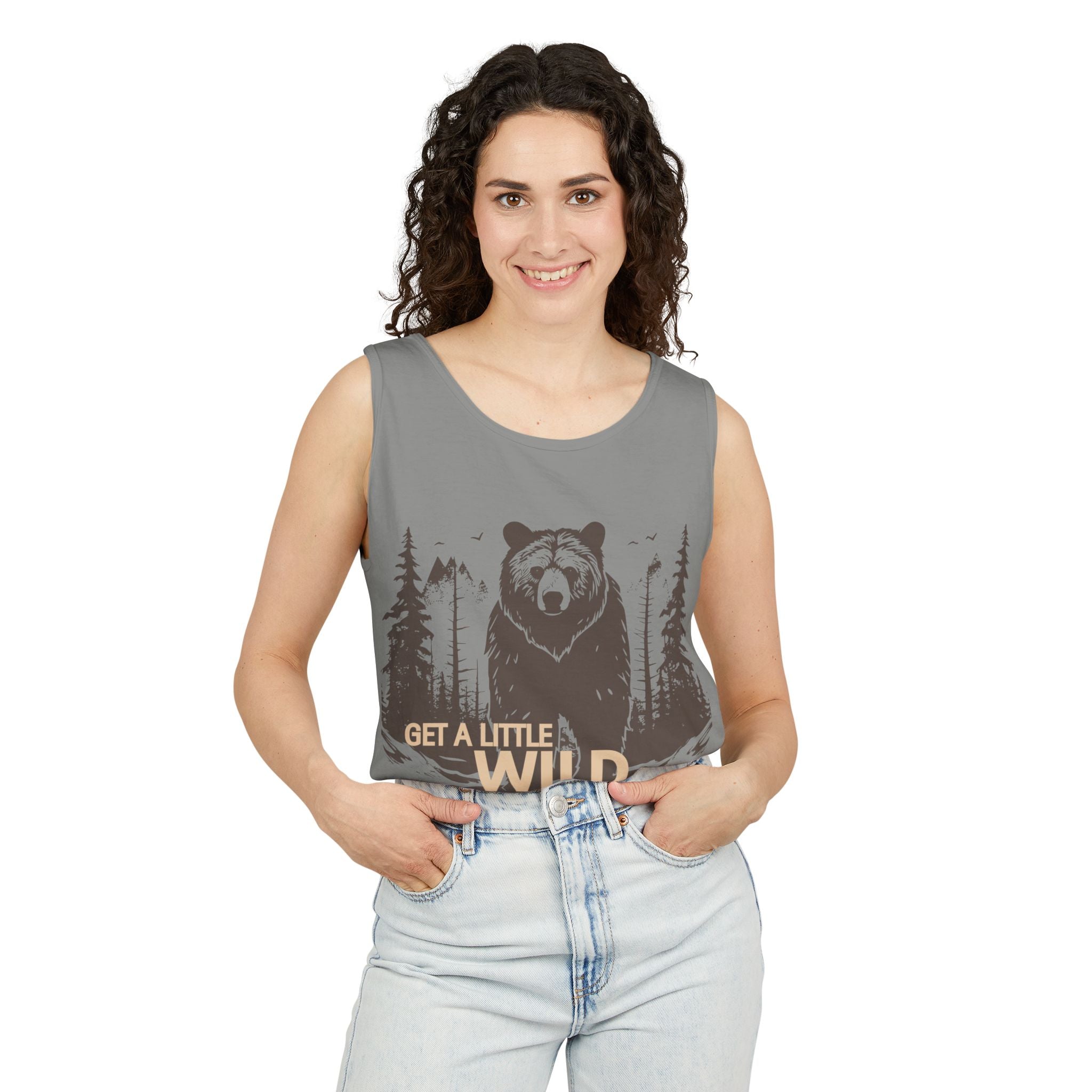 Get a Little Wild Bear Tank Top - Nature Graphic | Soft Garment-Dyed Unisex Fit