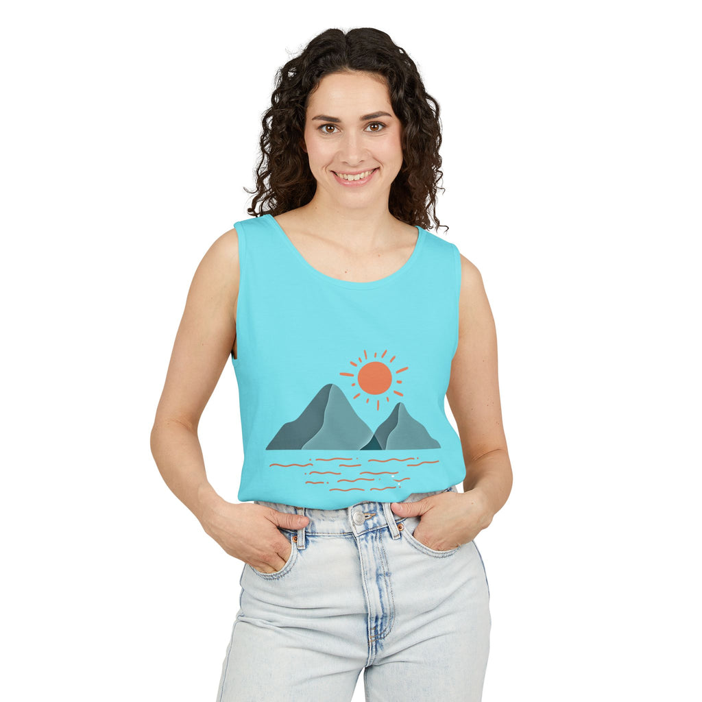 Mountain Sunrise Tank Top - Comfort Colors Garment-Dyed Unisex Muscle Tank | Soft Cotton Nature-Inspired Summer Shirt