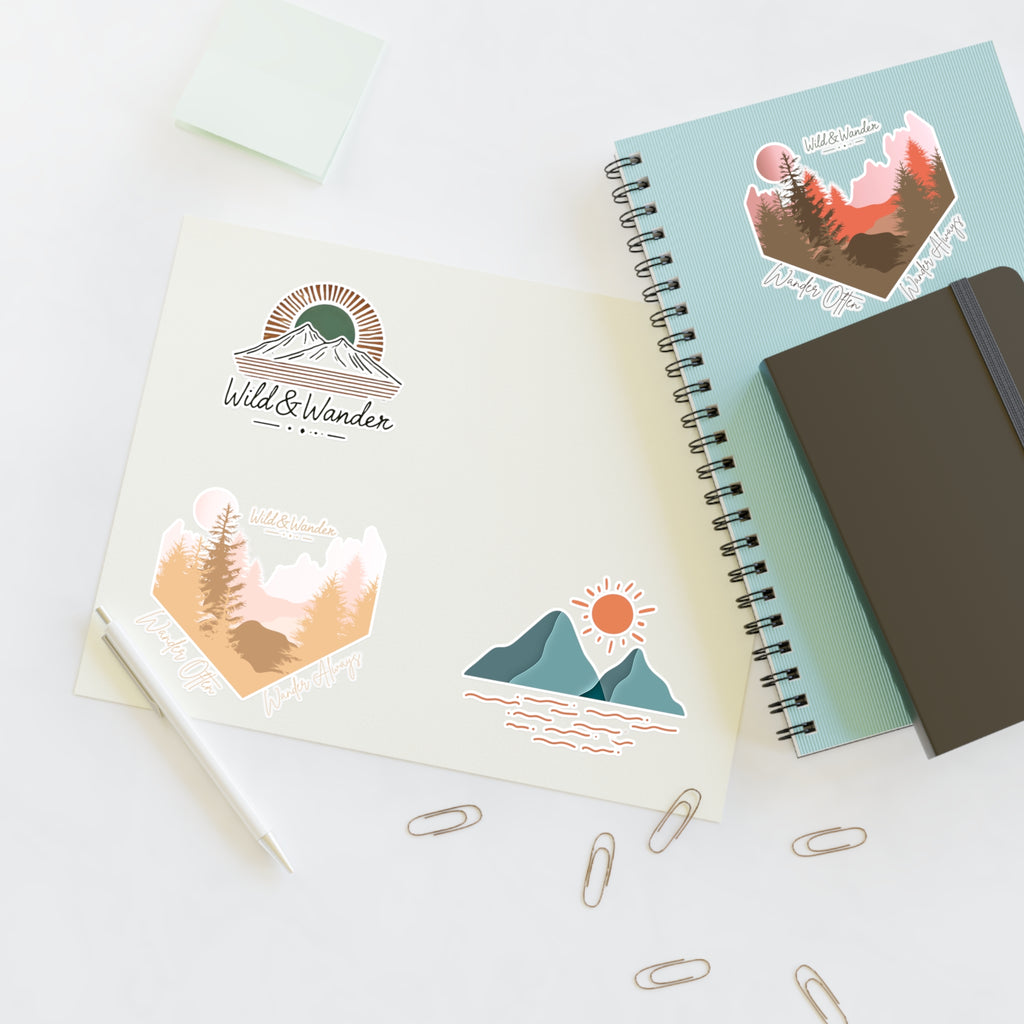 Sunrise Adventure Sticker Sheet - Wild & Wander Nature-Inspired Vinyl Stickers for Laptops, Journals + More