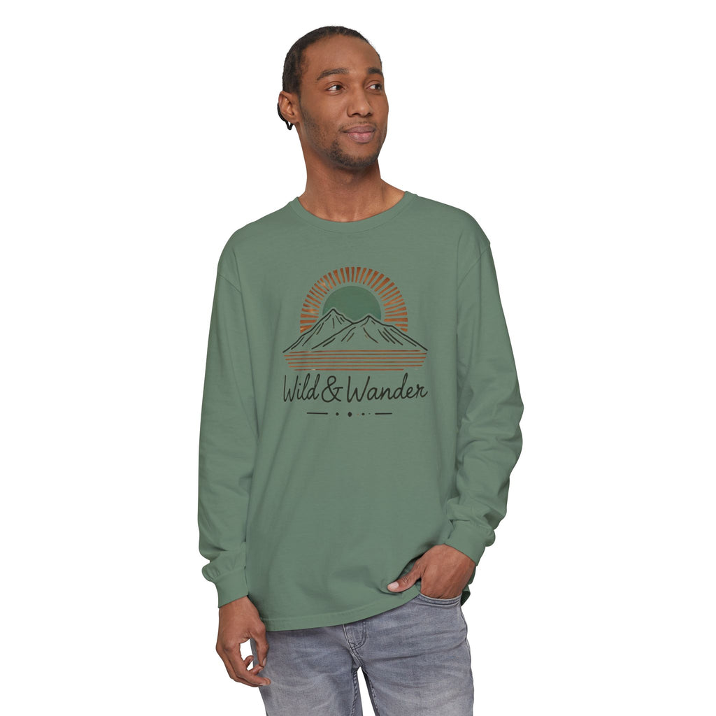 Wild & Wander Logo Long Sleeve Tee, Earthy Adventure Shirt for Nature Lovers
