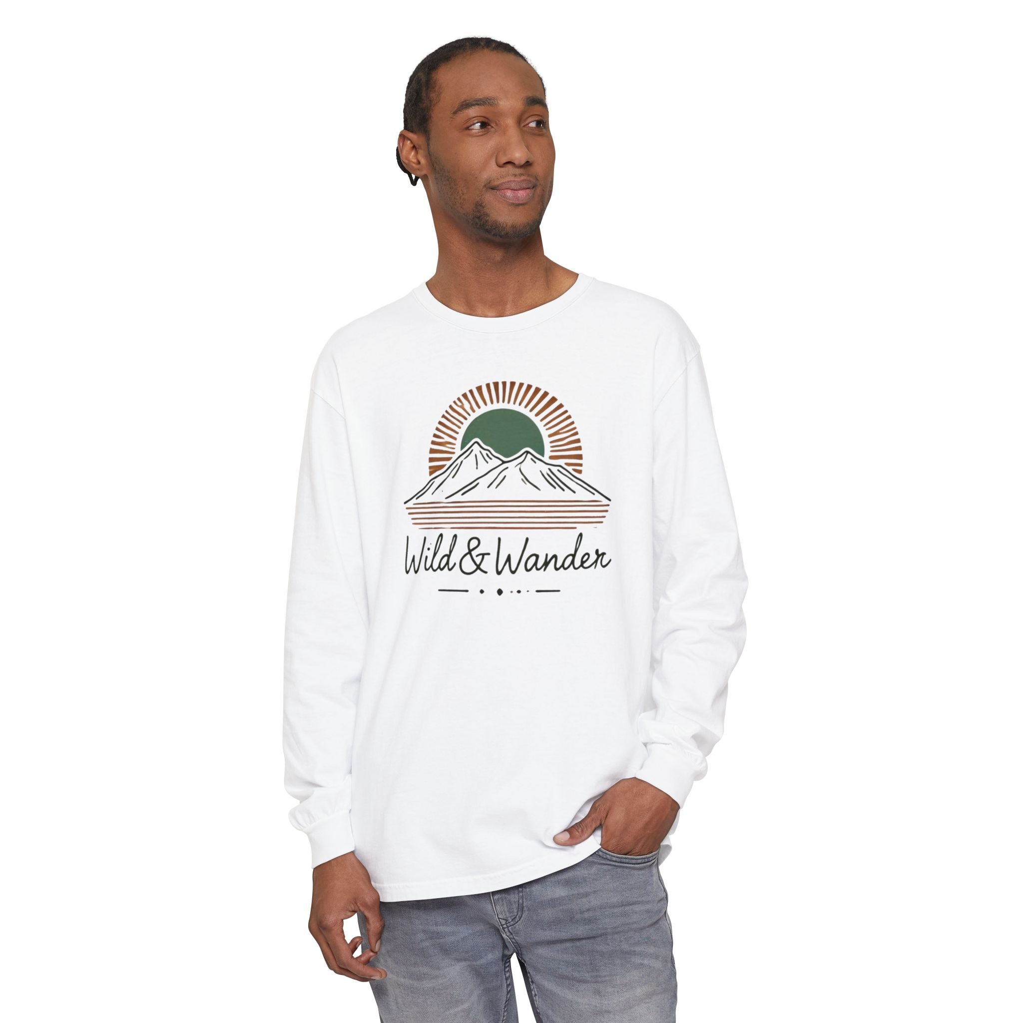 Wild & Wander Logo Long Sleeve Tee, Earthy Adventure Shirt for Nature Lovers