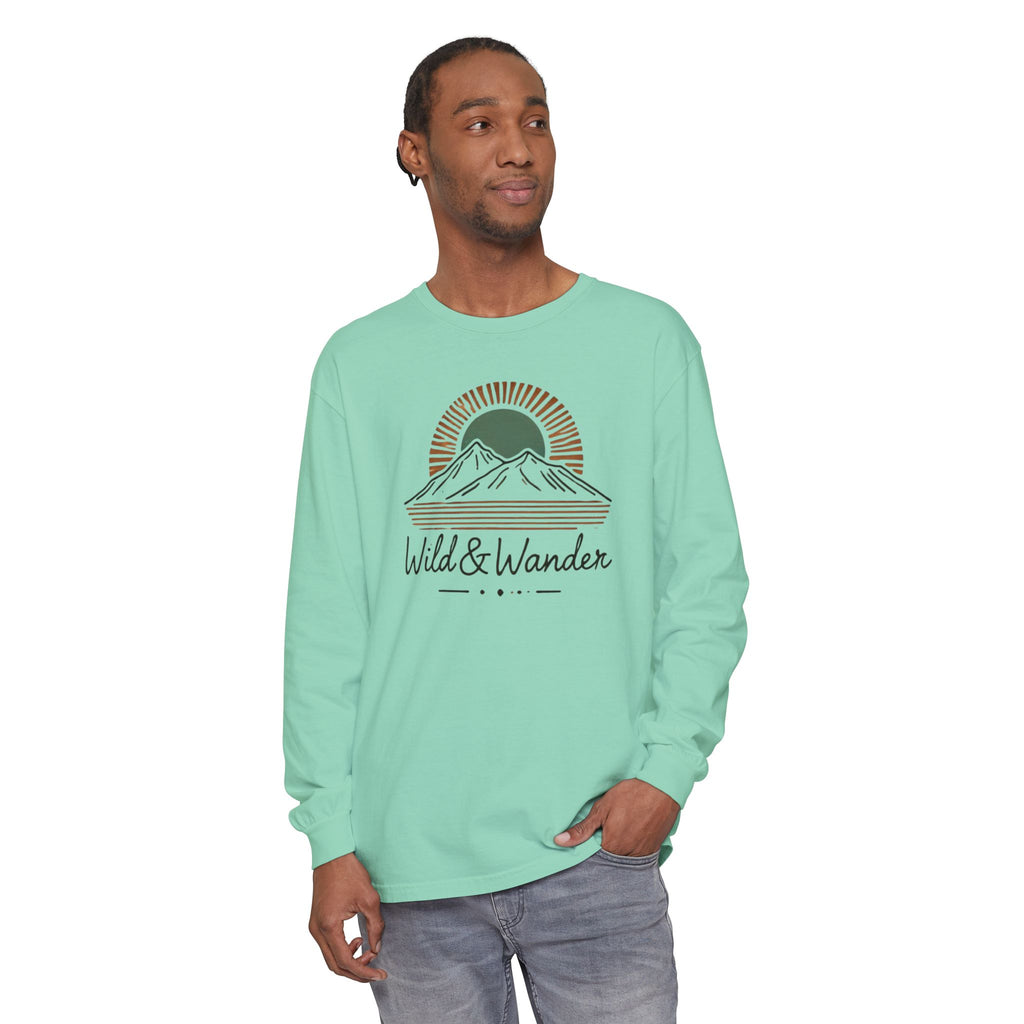 Wild & Wander Logo Long Sleeve Tee, Earthy Adventure Shirt for Nature Lovers