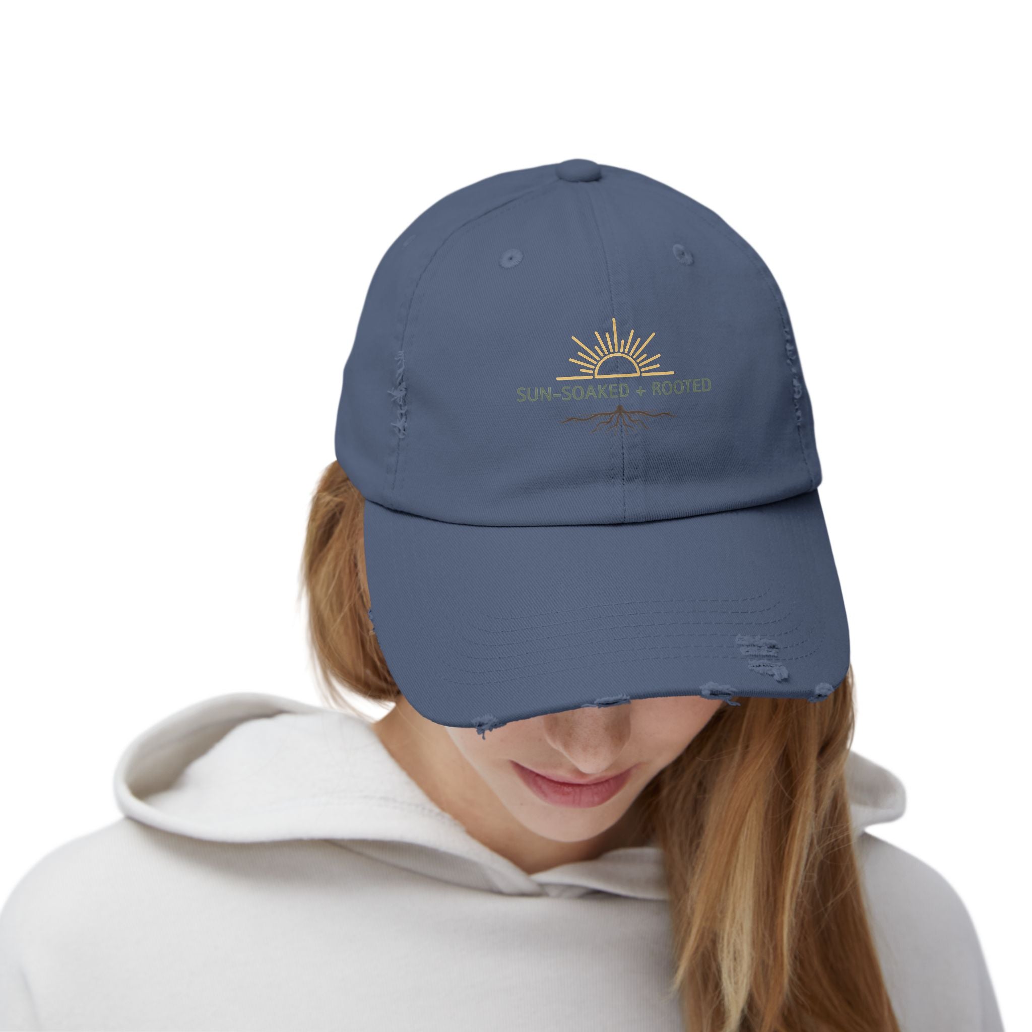 Wild & Wander Sun-Soaked + Rooted Baseball Hat - Boho Distressed Cap for Soft Summer Days