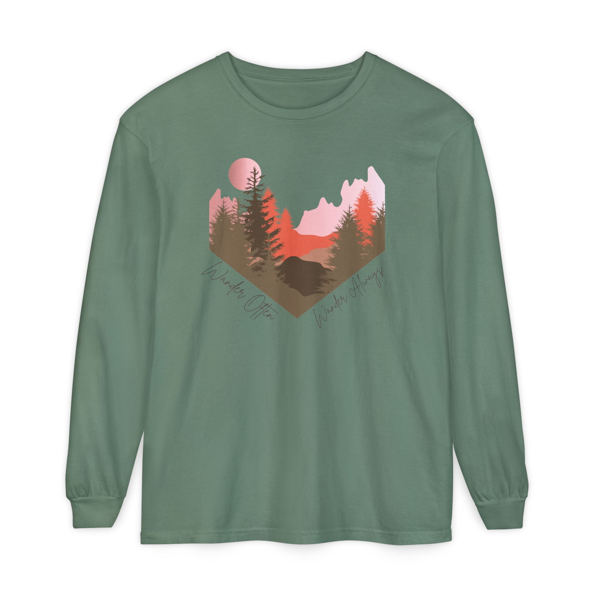 Wander Always Long Sleeve Shirt, Cozy Outdoor Graphic Tee, Wild & Wander