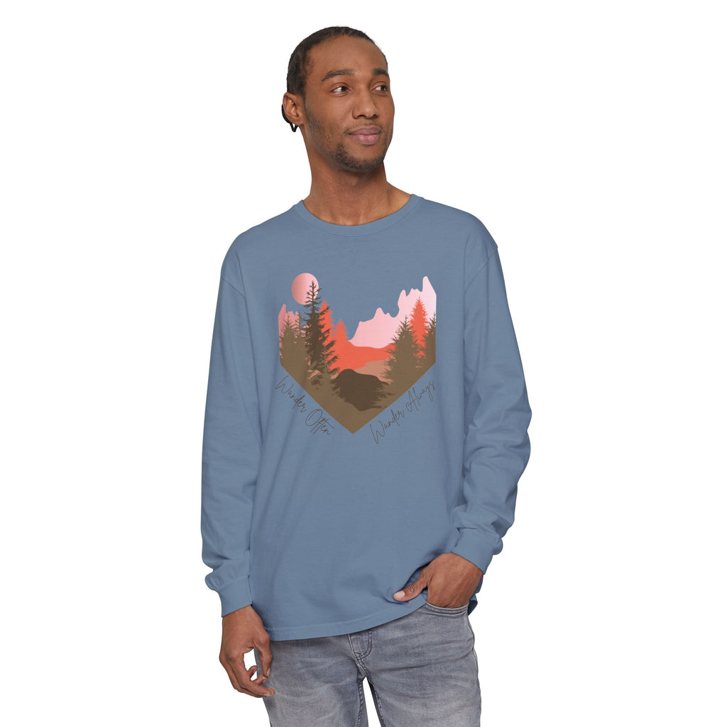 Wander Always Long Sleeve Shirt, Cozy Outdoor Graphic Tee, Wild & Wander