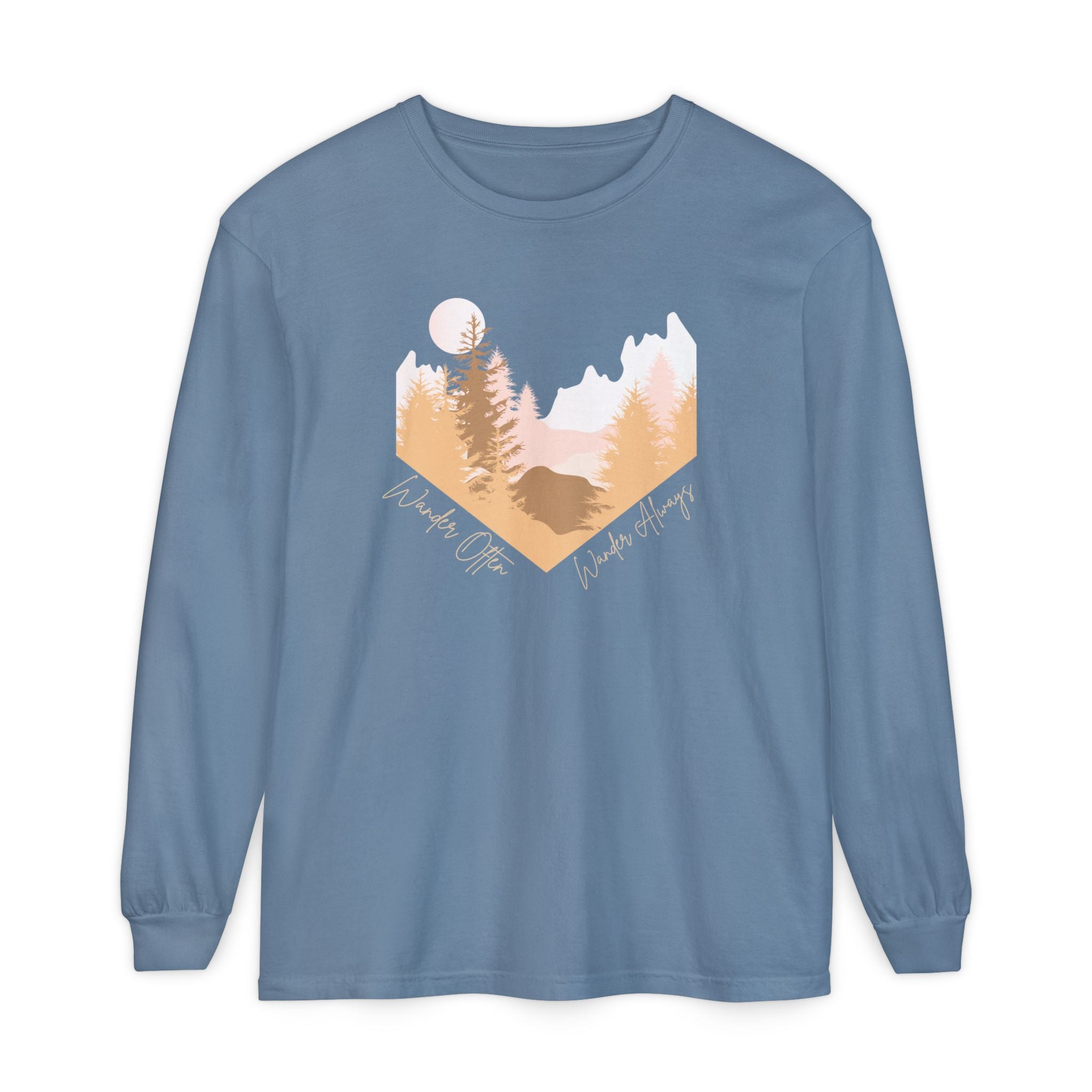 Wander Often Long Sleeve Shirt, Soft Nature Graphic Tee, Wild & Wander
