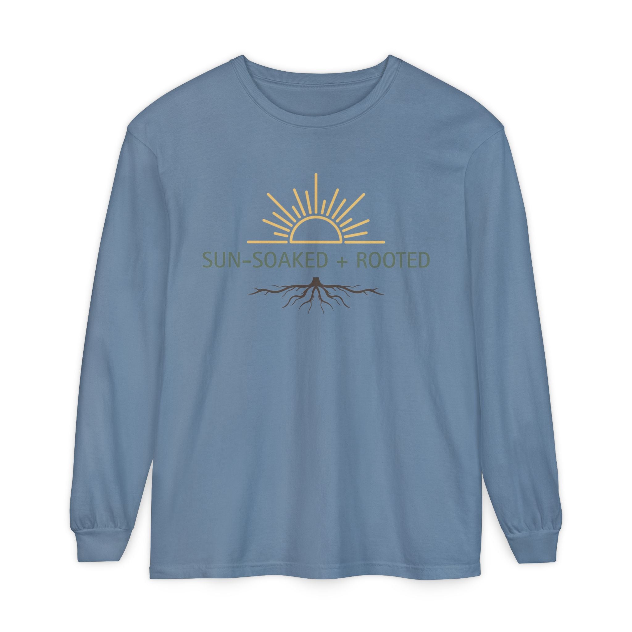 Wild & Wander Sun-Soaked + Rooted Long Sleeve Tee - Boho Layer for Chilly Summer Evenings