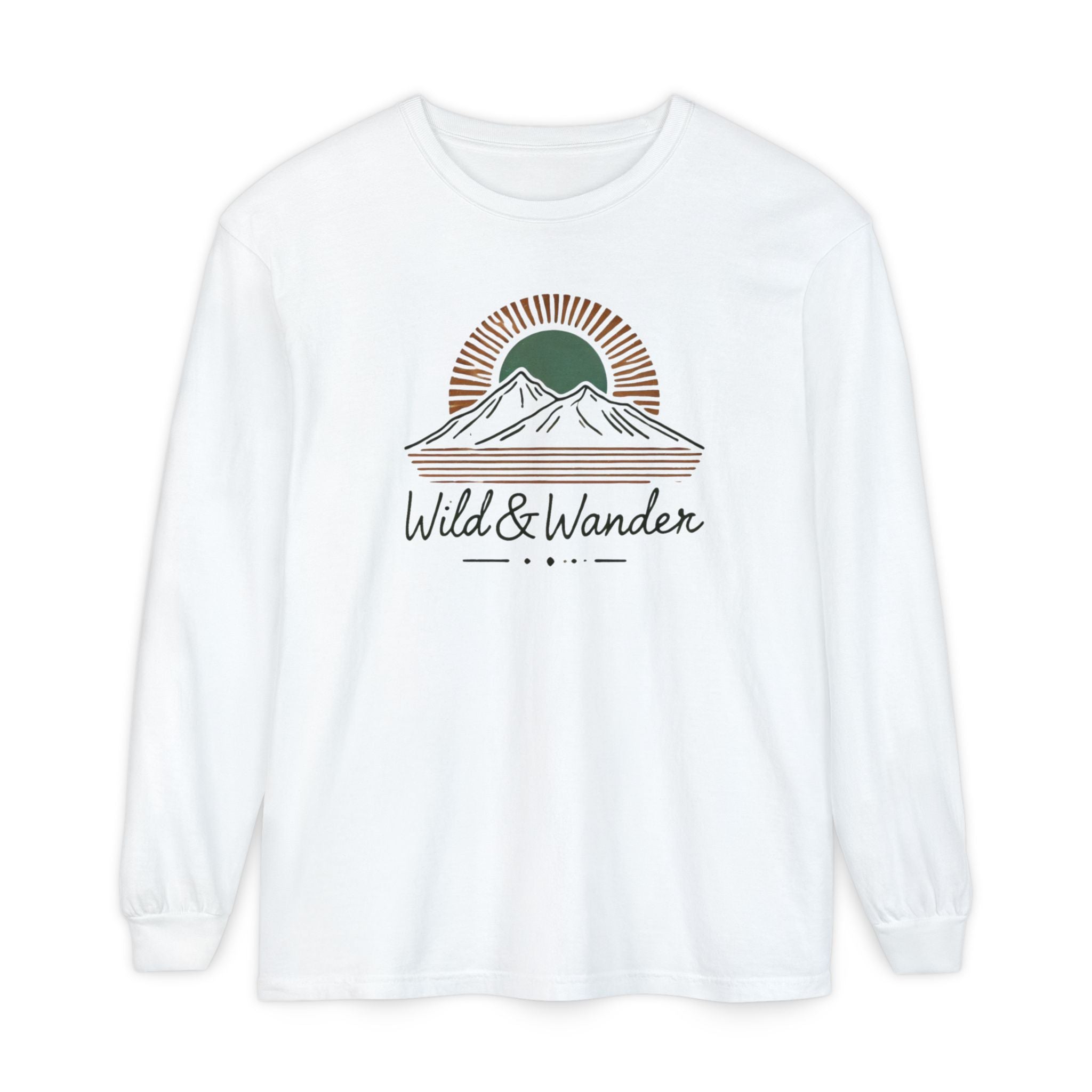 Wild & Wander Logo Long Sleeve Tee, Earthy Adventure Shirt for Nature Lovers
