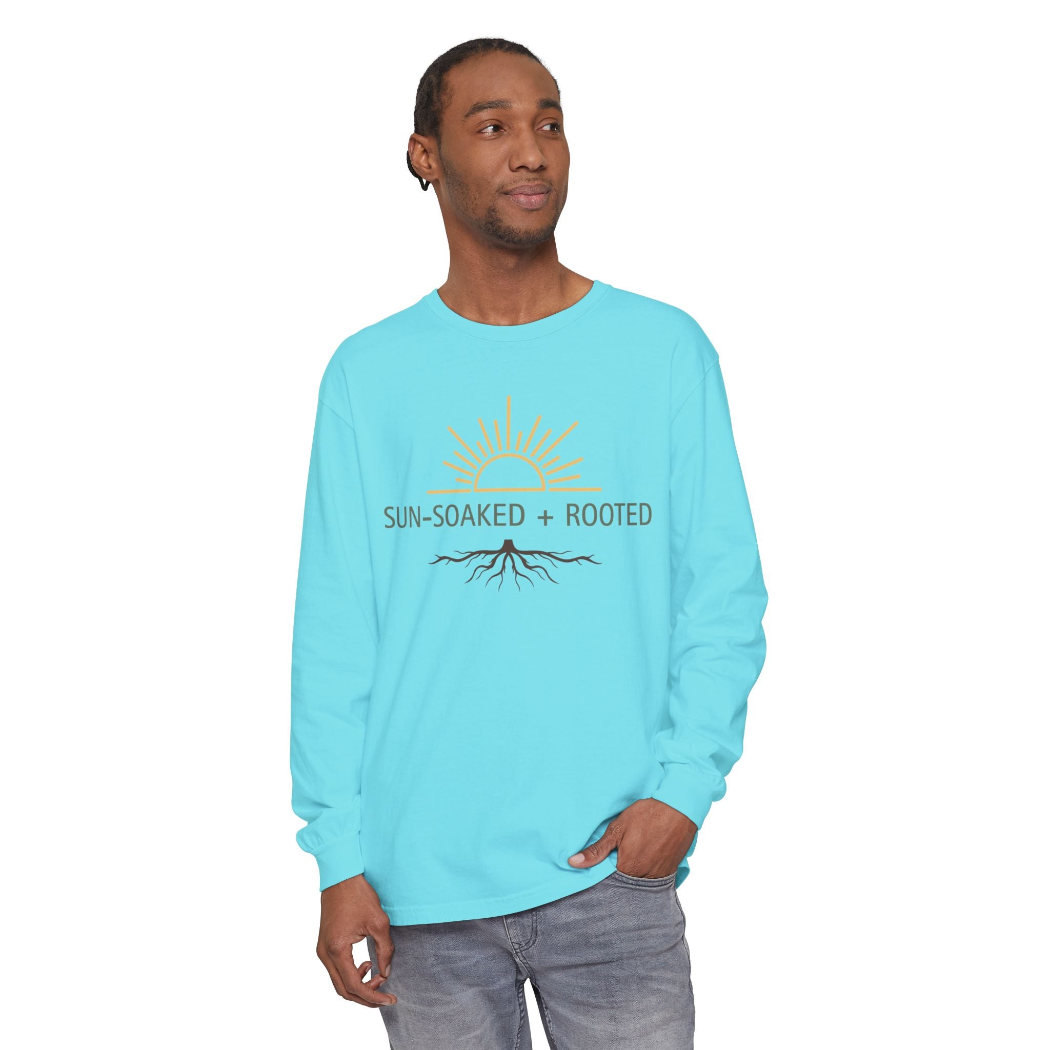 Wild & Wander Sun-Soaked + Rooted Long Sleeve Tee - Boho Layer for Chilly Summer Evenings