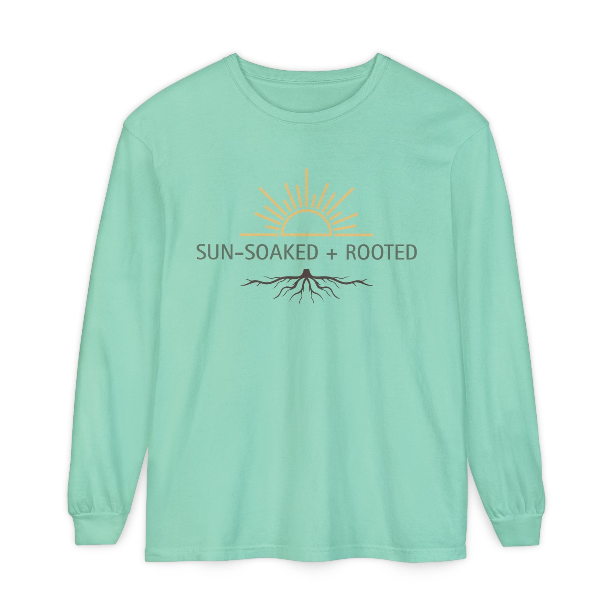 Wild & Wander Sun-Soaked + Rooted Long Sleeve Tee - Boho Layer for Chilly Summer Evenings