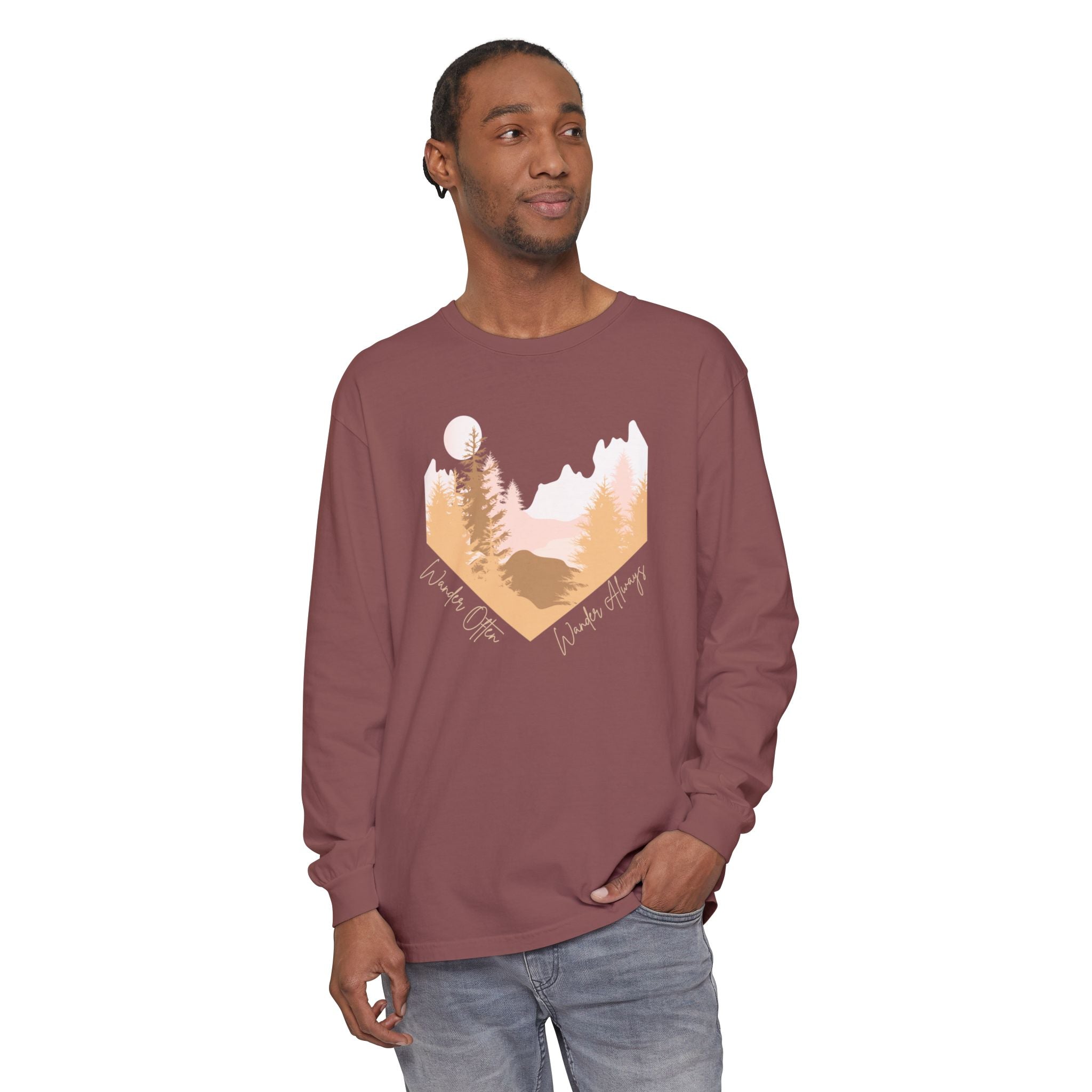 Wander Often Long Sleeve Shirt, Soft Nature Graphic Tee, Wild & Wander