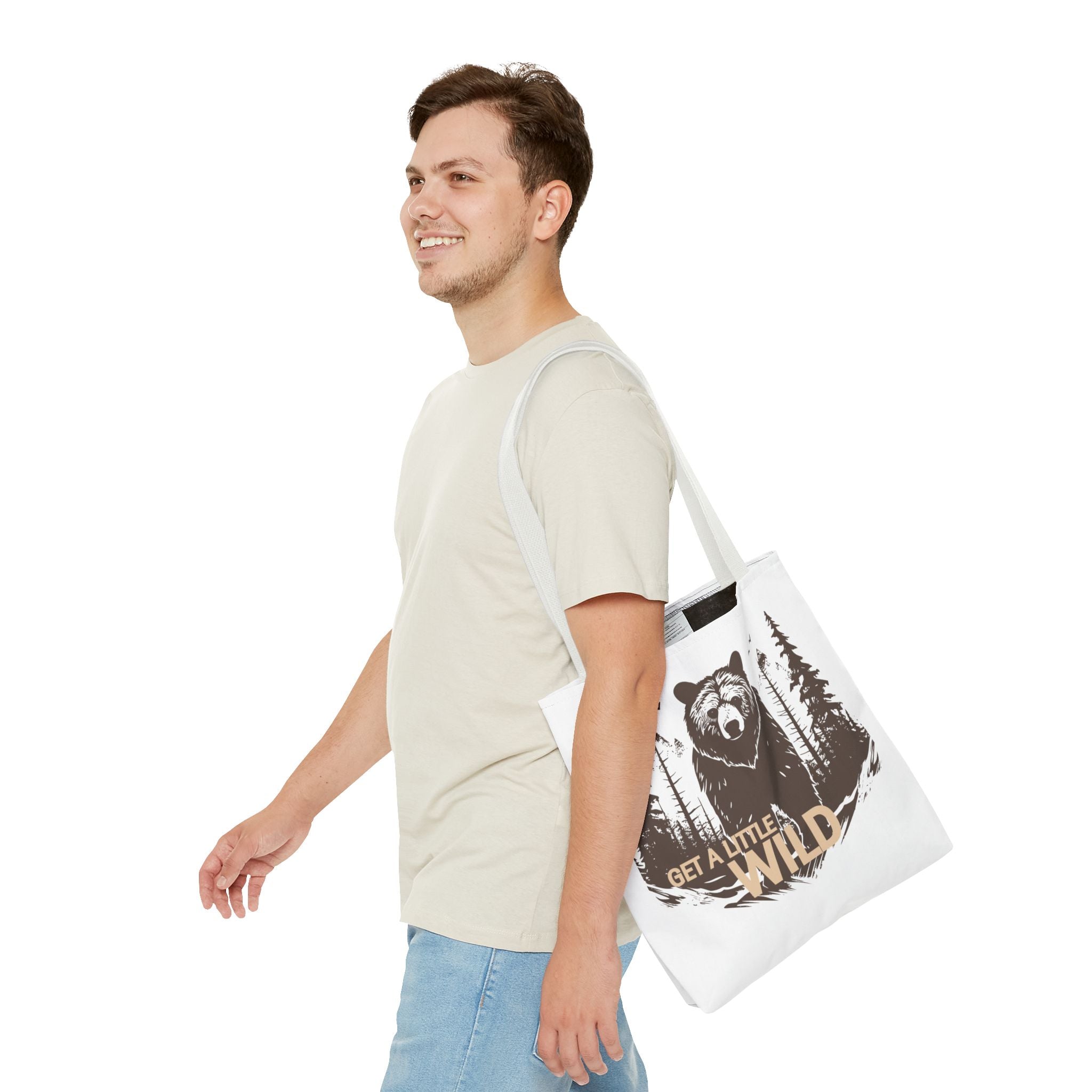 Get a Little Wild Tote Bag - Bear Forest Design | Durable Cotton Handle Market Bag