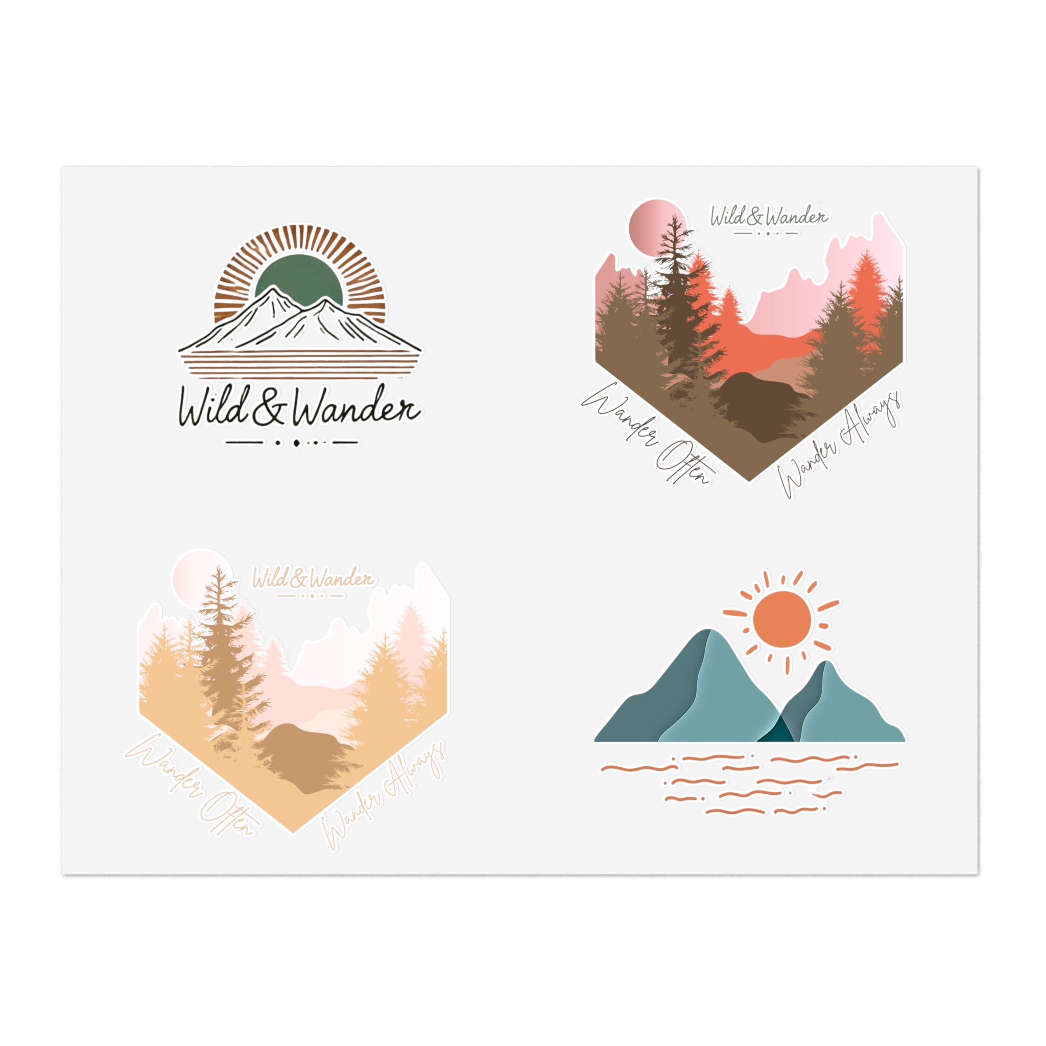 Sunrise Adventure Sticker Sheet - Wild & Wander Nature-Inspired Vinyl Stickers for Laptops, Journals + More