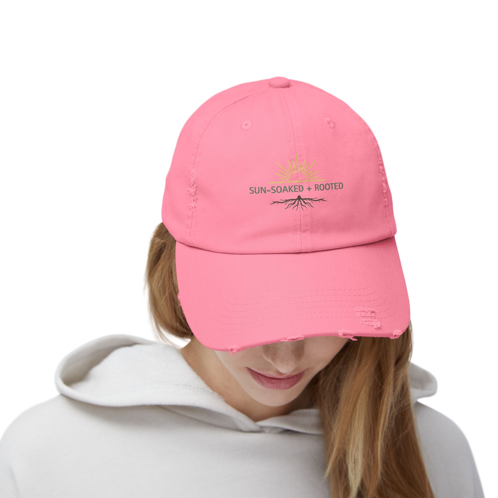 Wild & Wander Sun-Soaked + Rooted Baseball Hat - Boho Distressed Cap for Soft Summer Days