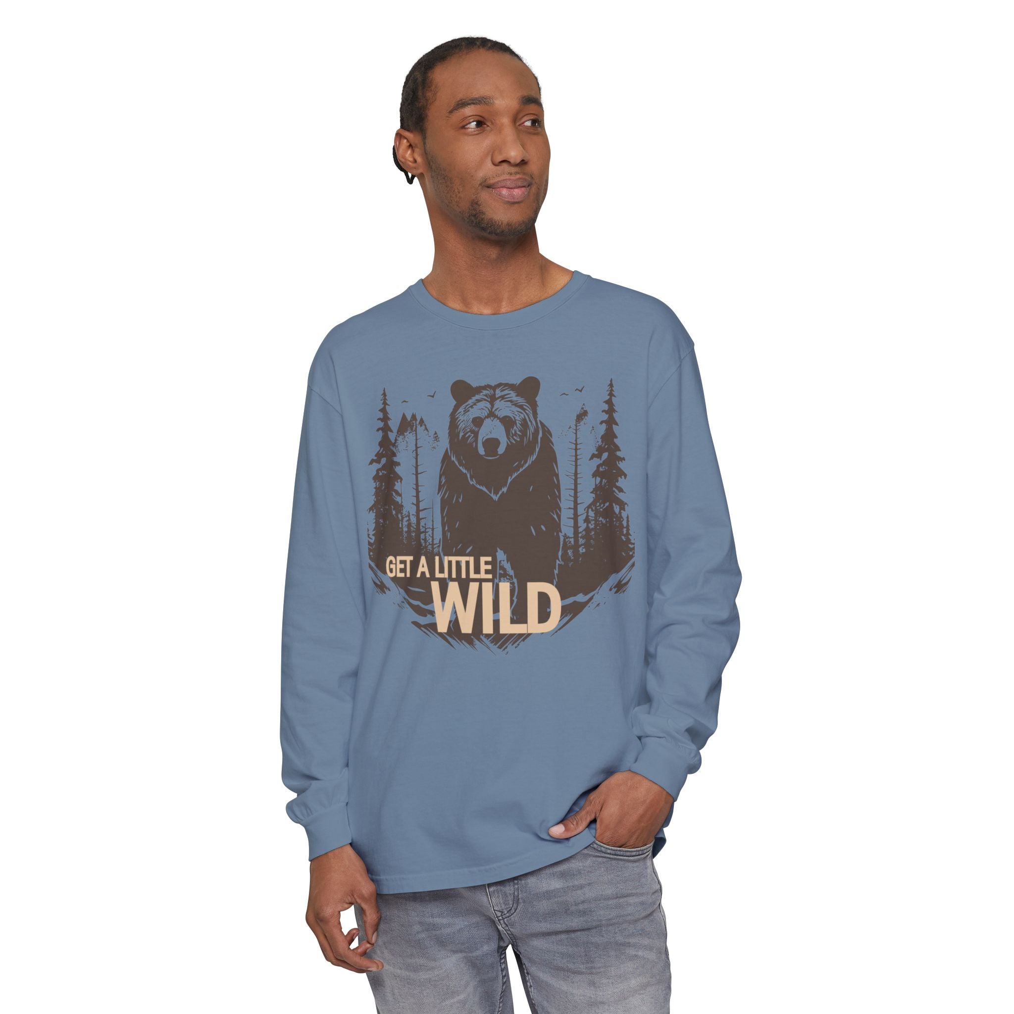 Get a Little Wild Bear Long Sleeve -Nature Graphic Tee | Soft Cotton Adventure Layer