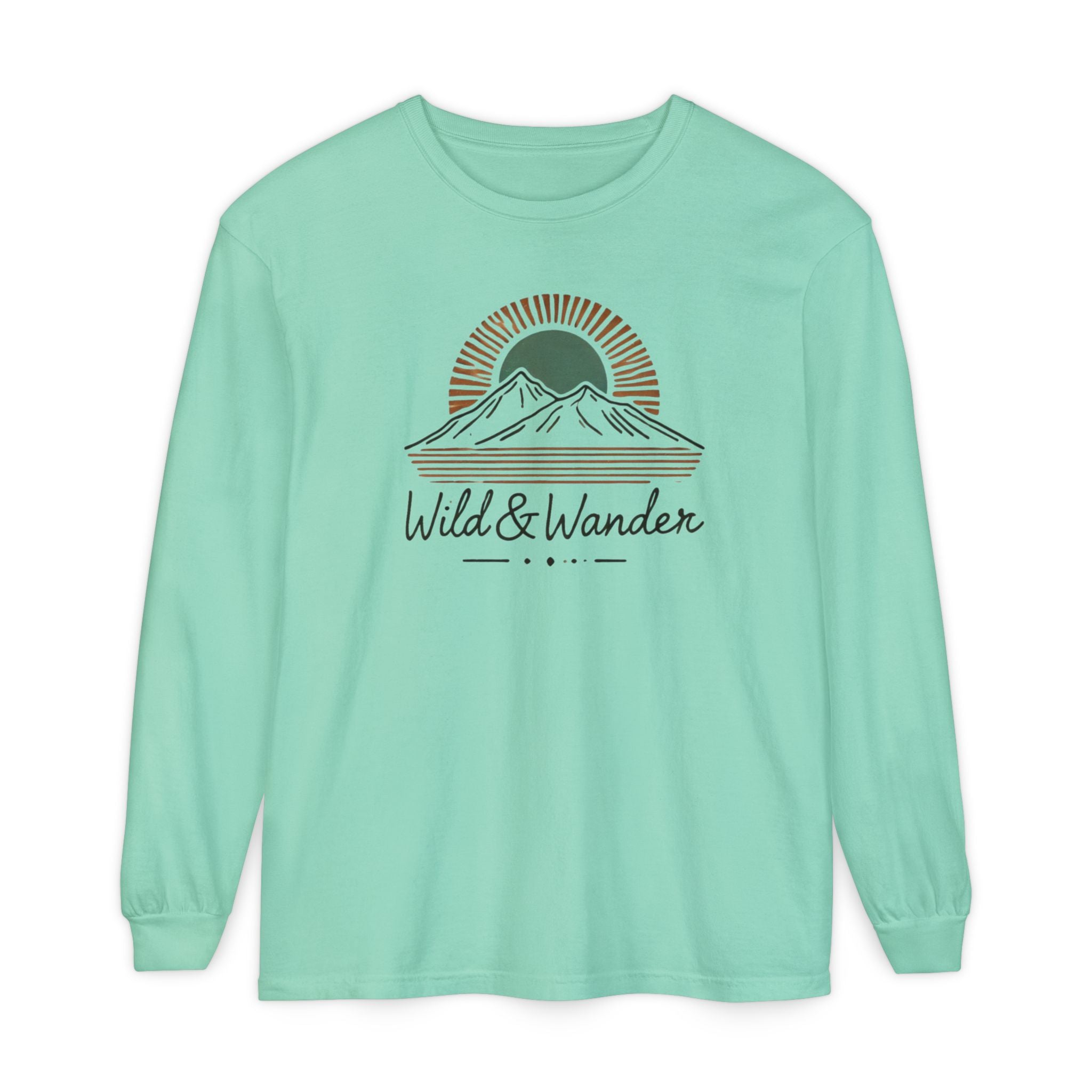 Wild & Wander Logo Long Sleeve Tee, Earthy Adventure Shirt for Nature Lovers