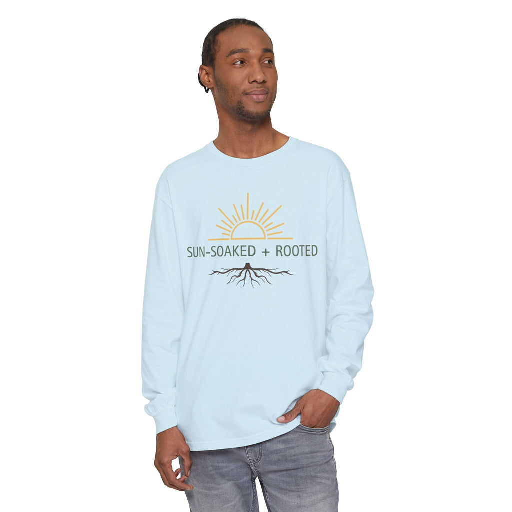 Wild & Wander Sun-Soaked + Rooted Long Sleeve Tee - Boho Layer for Chilly Summer Evenings