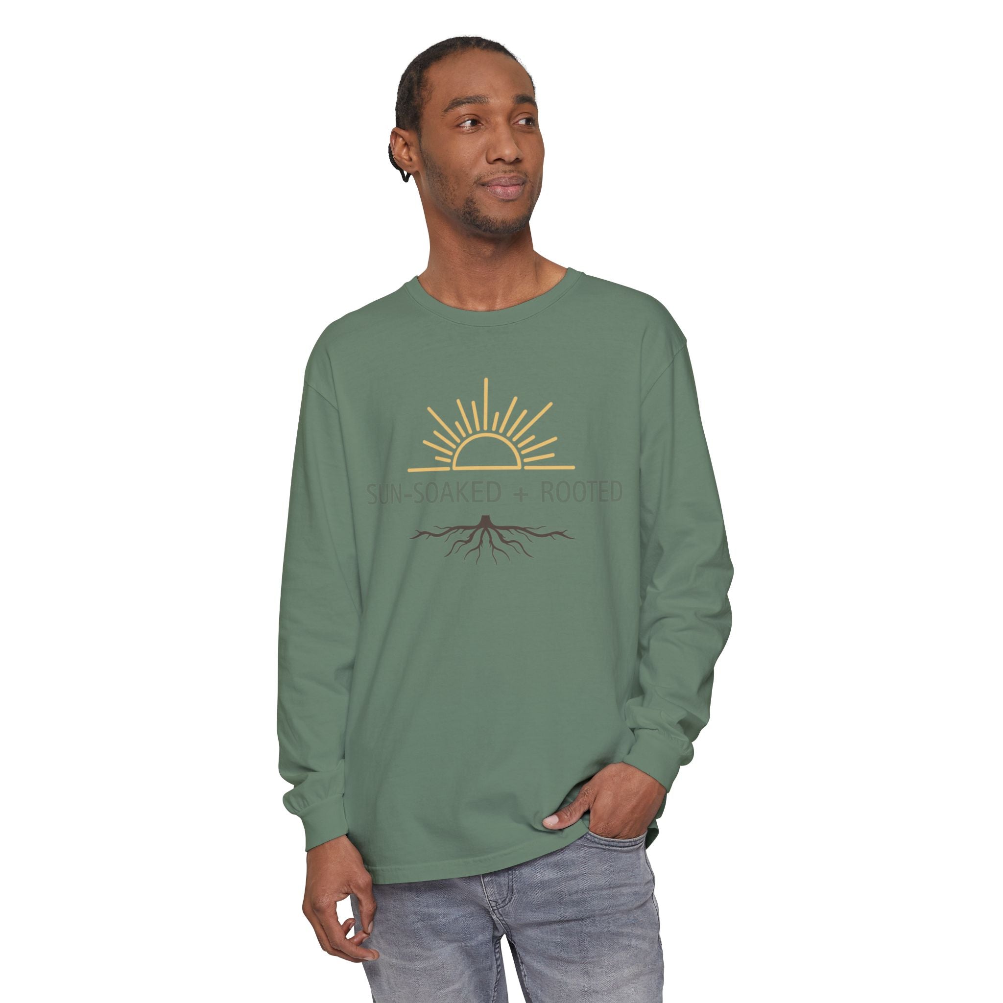 Wild & Wander Sun-Soaked + Rooted Long Sleeve Tee - Boho Layer for Chilly Summer Evenings