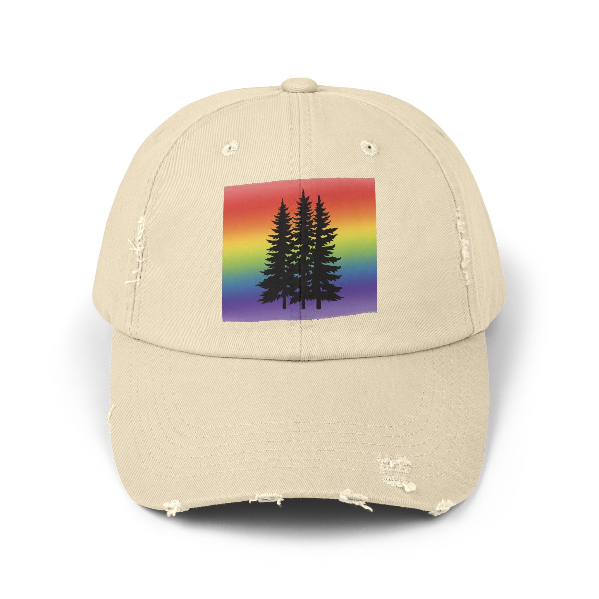 Rainbow Pride Tree Hat | LGBTQ+ Distressed Baseball Cap | Queer Forest Pride Hat | Gay Pride Cap | Lesbian Owned Brand | Wild & Wander