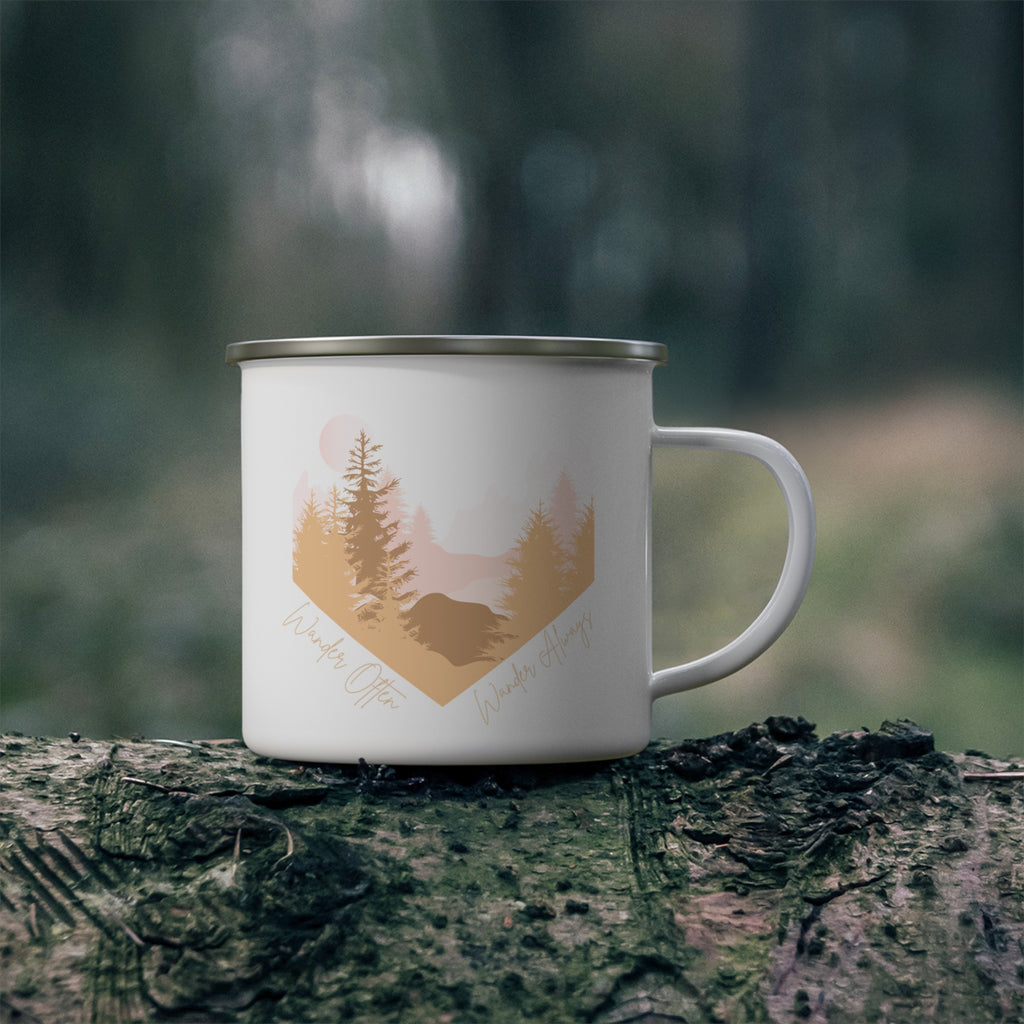 Wander Often Enamel Mug - Wild & Wander Soft Sunrise Camping Cup - Gentle Adventure Coffee Mug