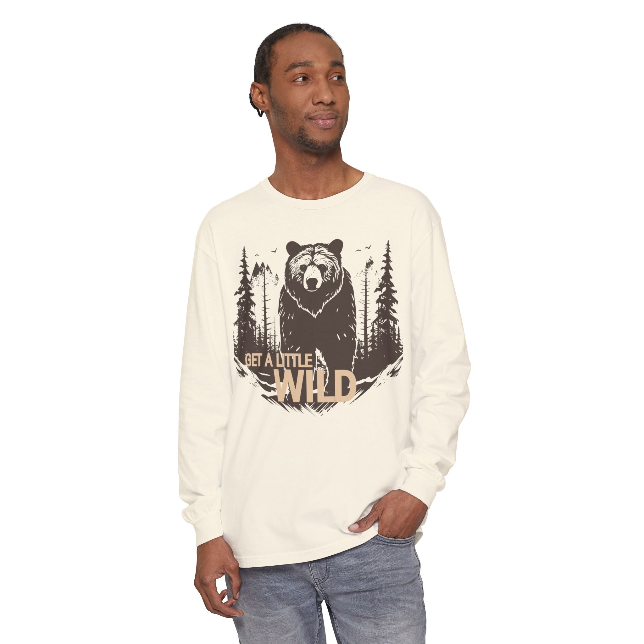 Get a Little Wild Bear Long Sleeve -Nature Graphic Tee | Soft Cotton Adventure Layer