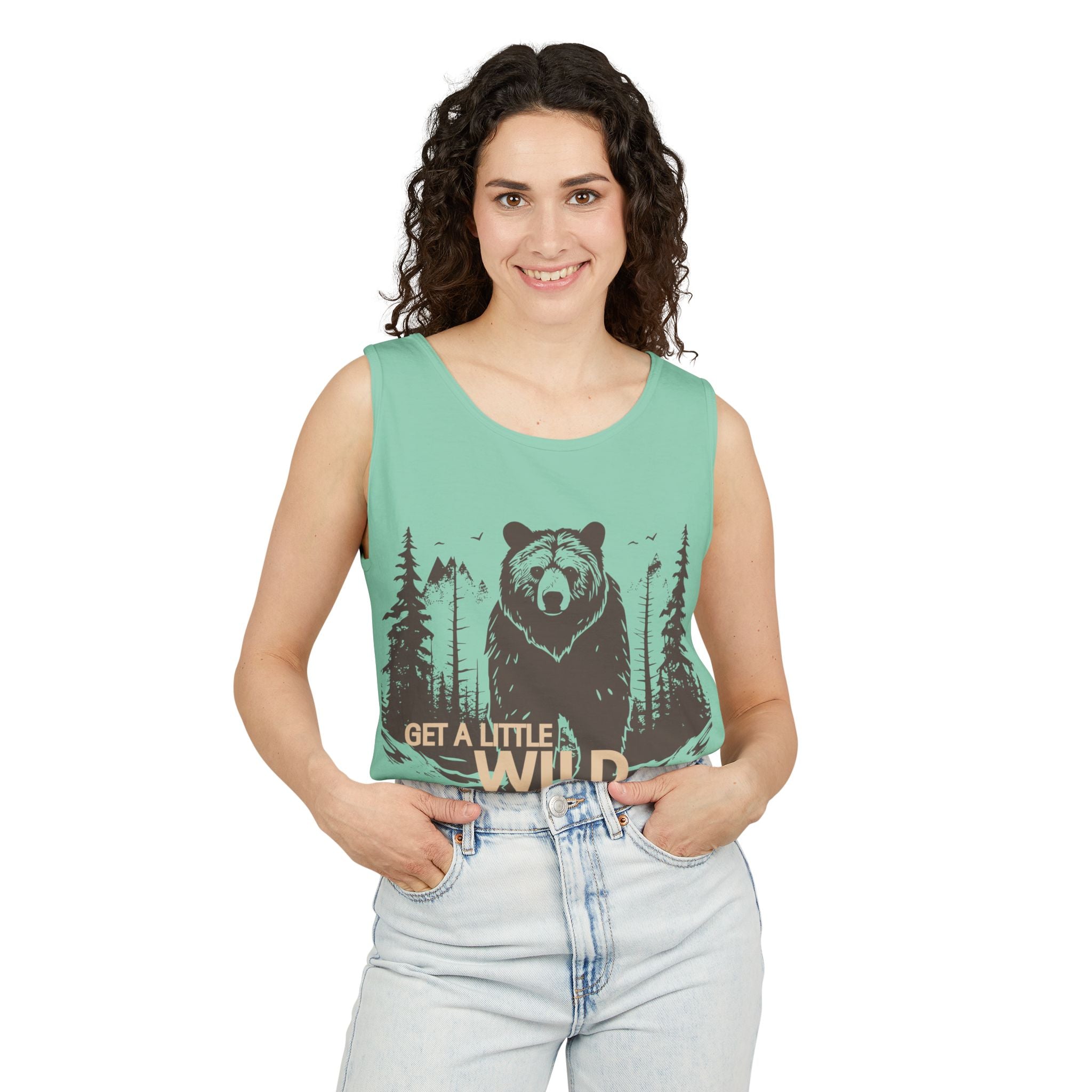 Get a Little Wild Bear Tank Top - Nature Graphic | Soft Garment-Dyed Unisex Fit