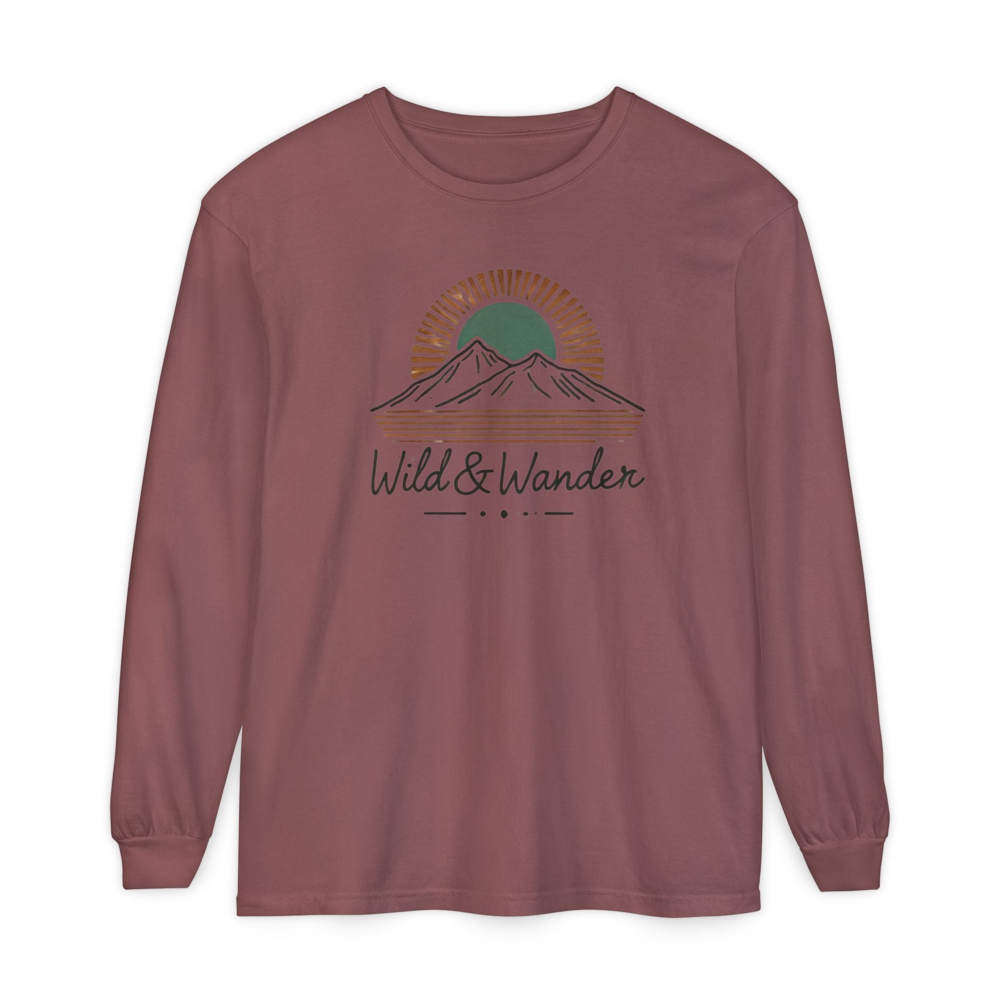 Wild & Wander Logo Long Sleeve Tee, Earthy Adventure Shirt for Nature Lovers