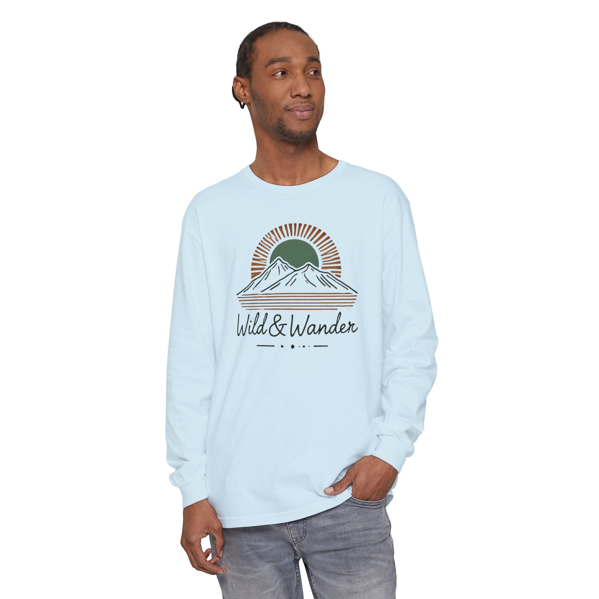 Wild & Wander Logo Long Sleeve Tee, Earthy Adventure Shirt for Nature Lovers