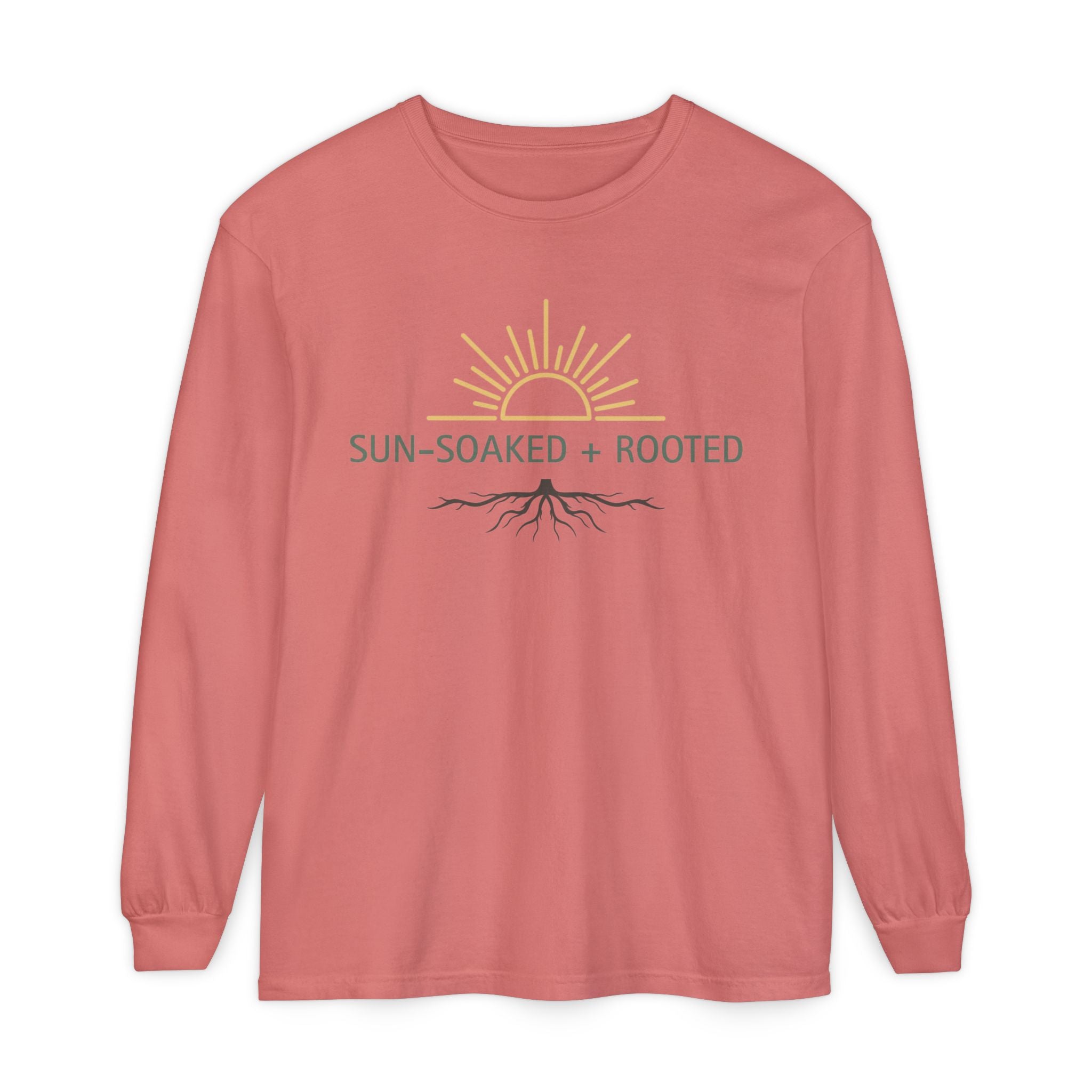 Wild & Wander Sun-Soaked + Rooted Long Sleeve Tee - Boho Layer for Chilly Summer Evenings
