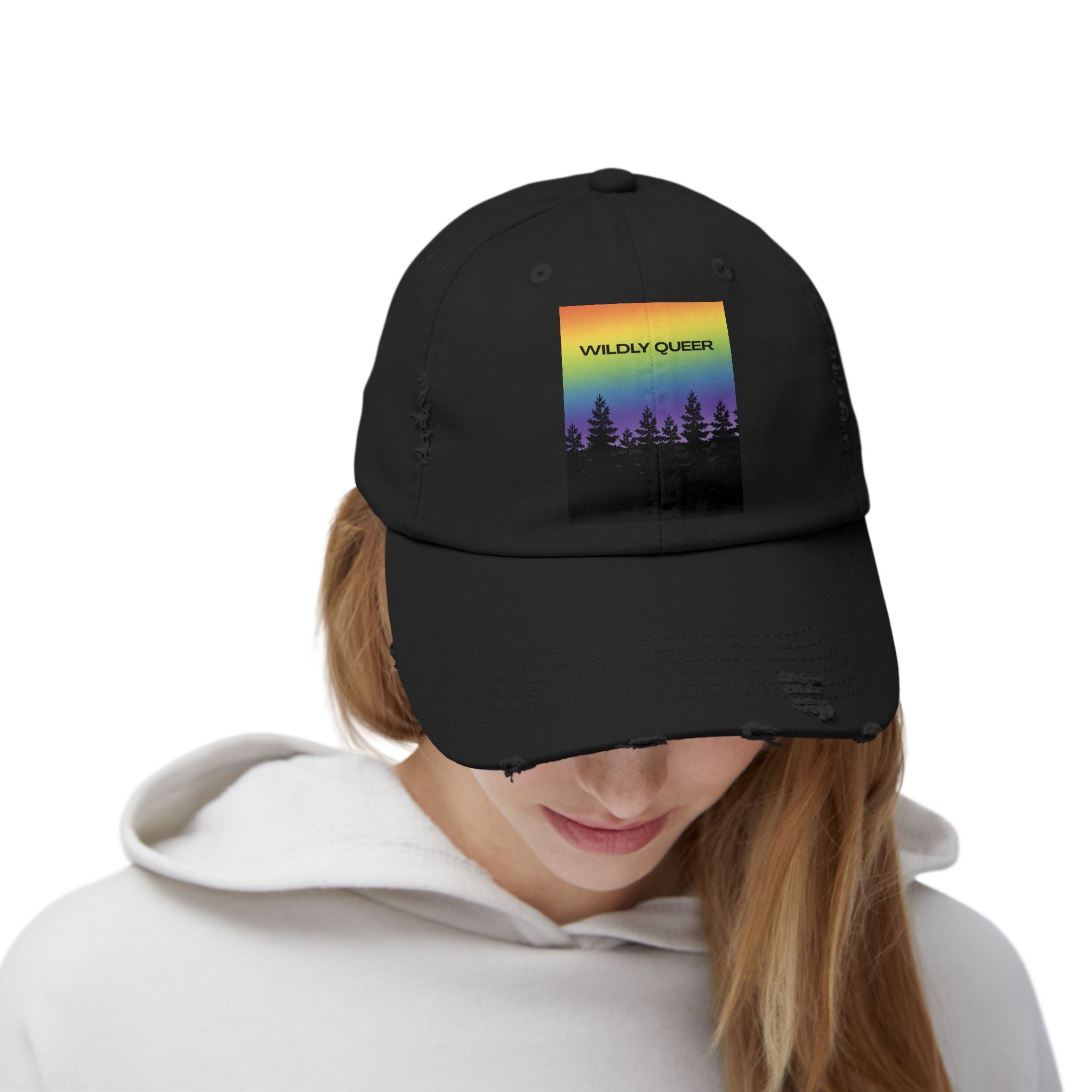 Wildly Queer Pride Hat | LGBTQ+ Baseball Cap | Rainbow Forest Queer Design | Distressed Dad Hat | Gay Pride Hat | Wild & Wander Apparel