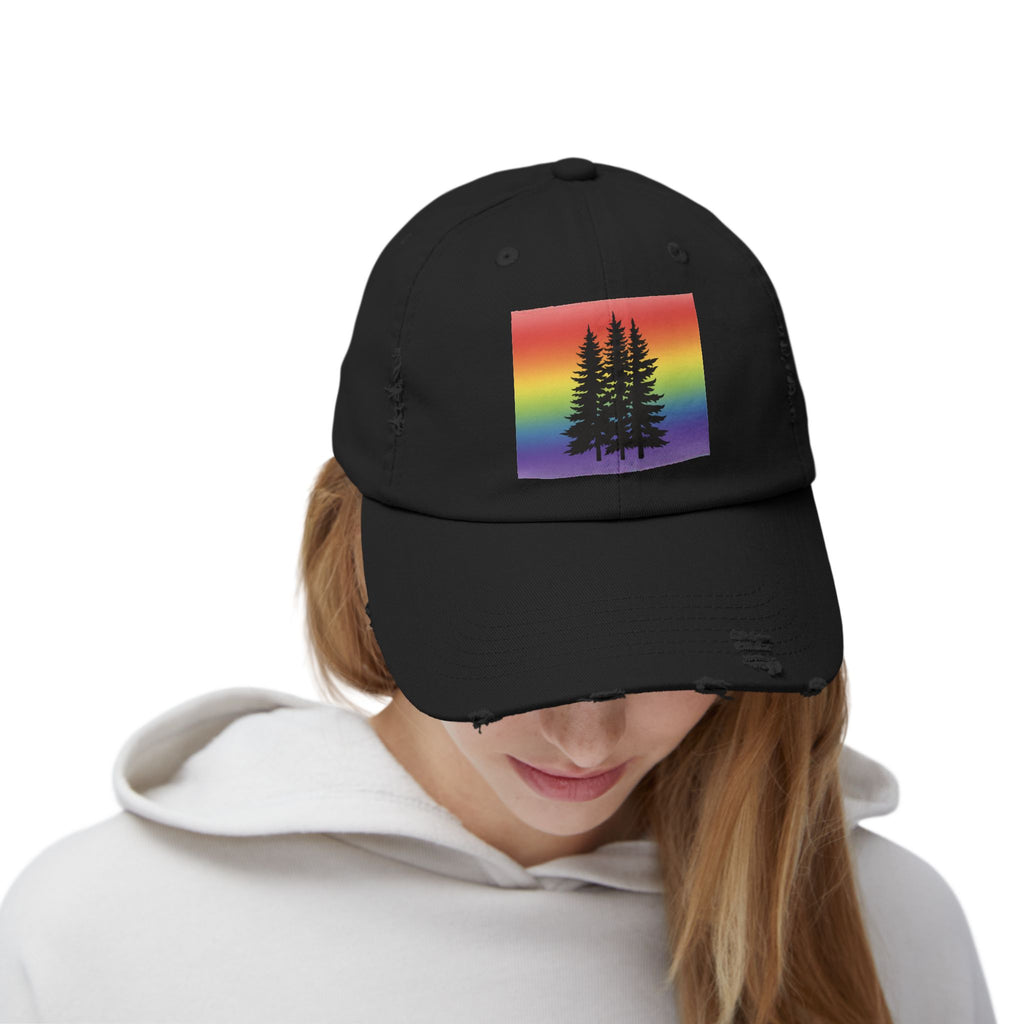 Rainbow Pride Tree Hat | LGBTQ+ Distressed Baseball Cap | Queer Forest Pride Hat | Gay Pride Cap | Lesbian Owned Brand | Wild & Wander