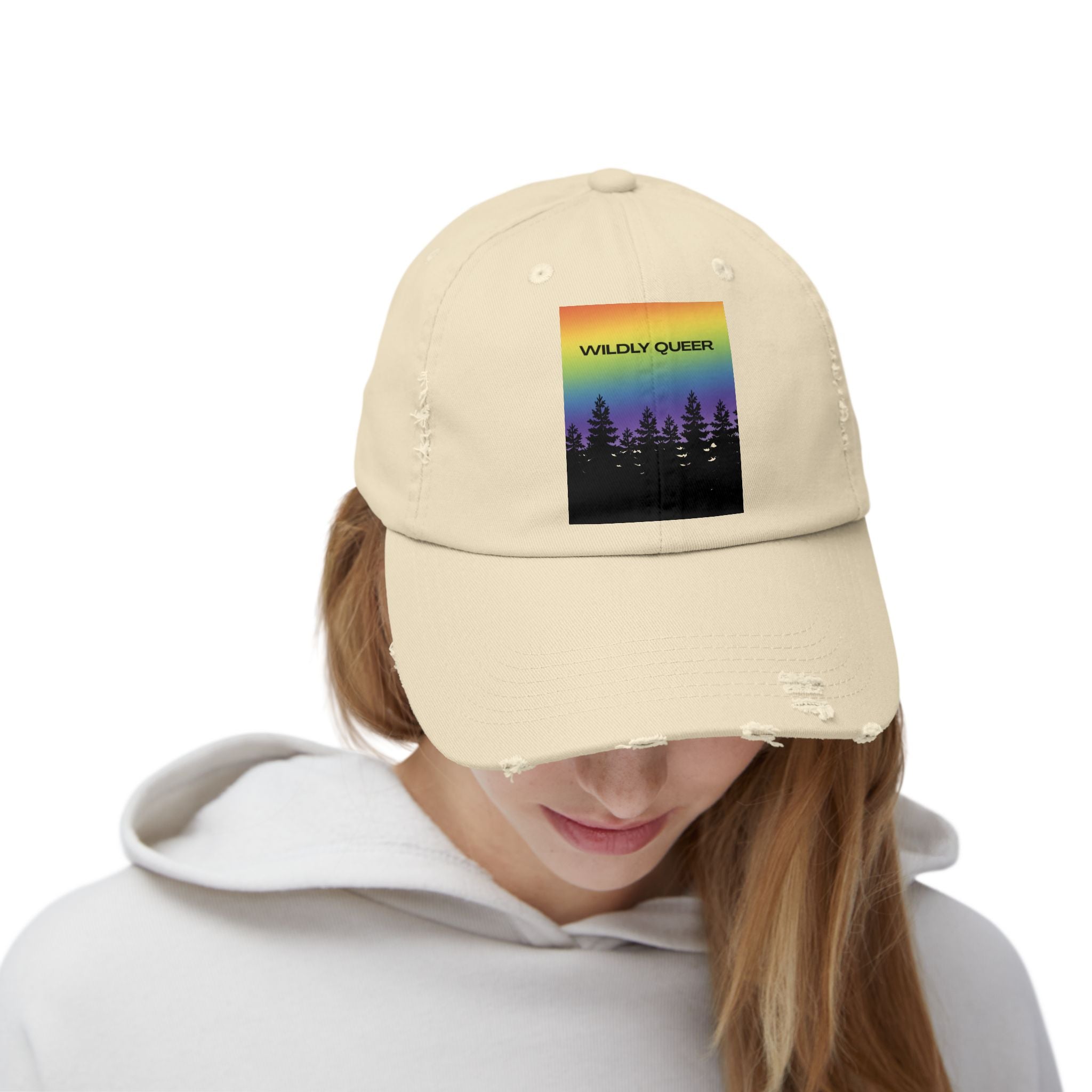 Wildly Queer Pride Hat | LGBTQ+ Baseball Cap | Rainbow Forest Queer Design | Distressed Dad Hat | Gay Pride Hat | Wild & Wander Apparel