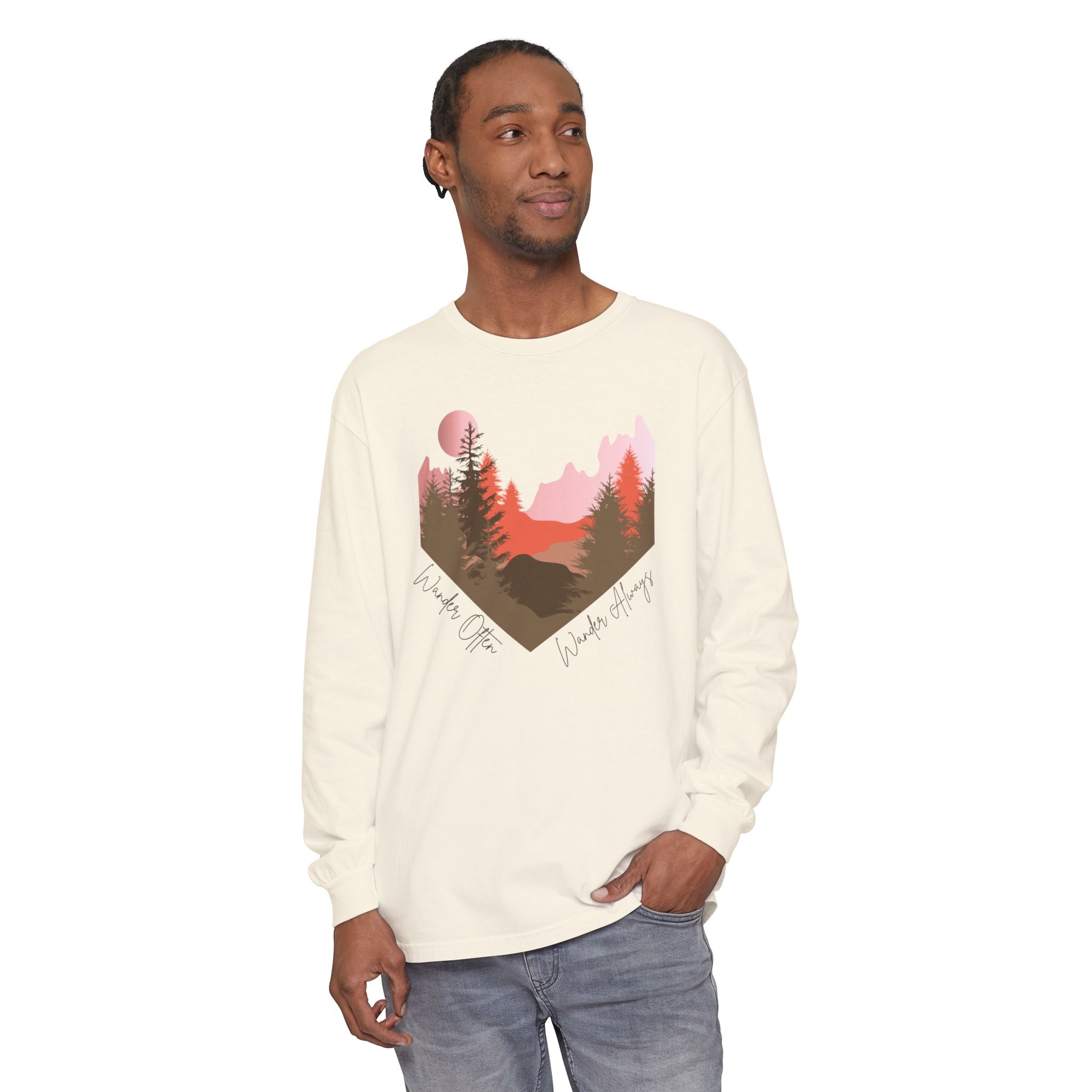 Wander Always Long Sleeve Shirt, Cozy Outdoor Graphic Tee, Wild & Wander