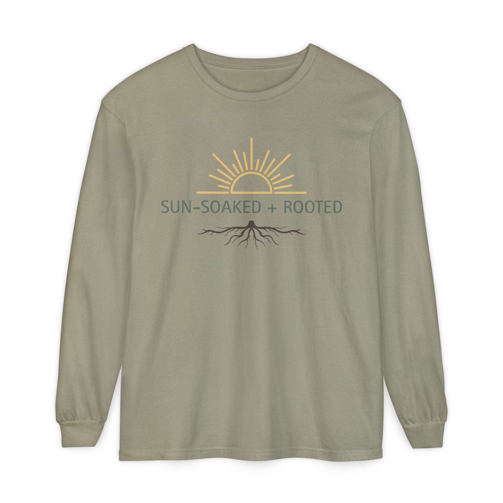 Wild & Wander Sun-Soaked + Rooted Long Sleeve Tee - Boho Layer for Chilly Summer Evenings
