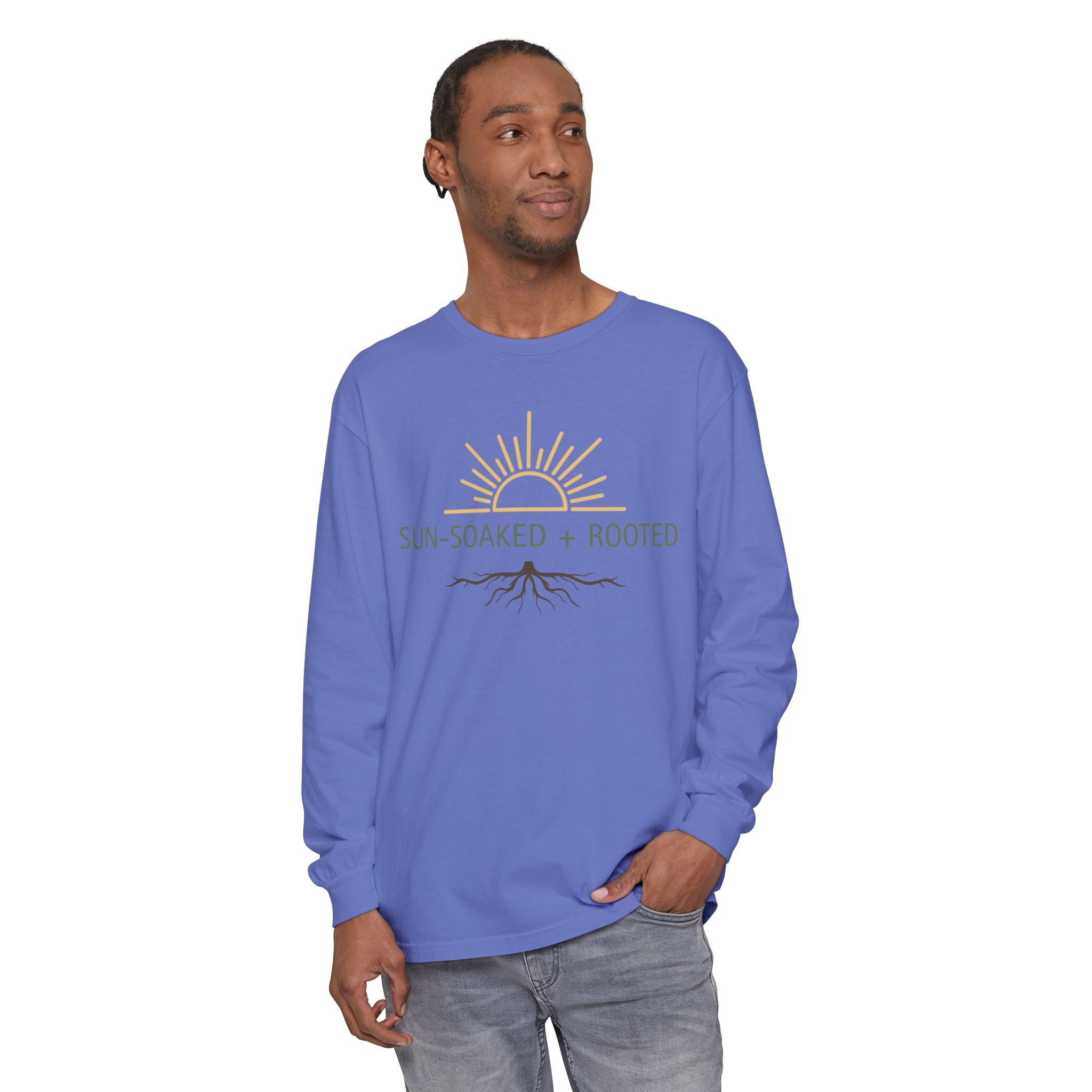 Wild & Wander Sun-Soaked + Rooted Long Sleeve Tee - Boho Layer for Chilly Summer Evenings