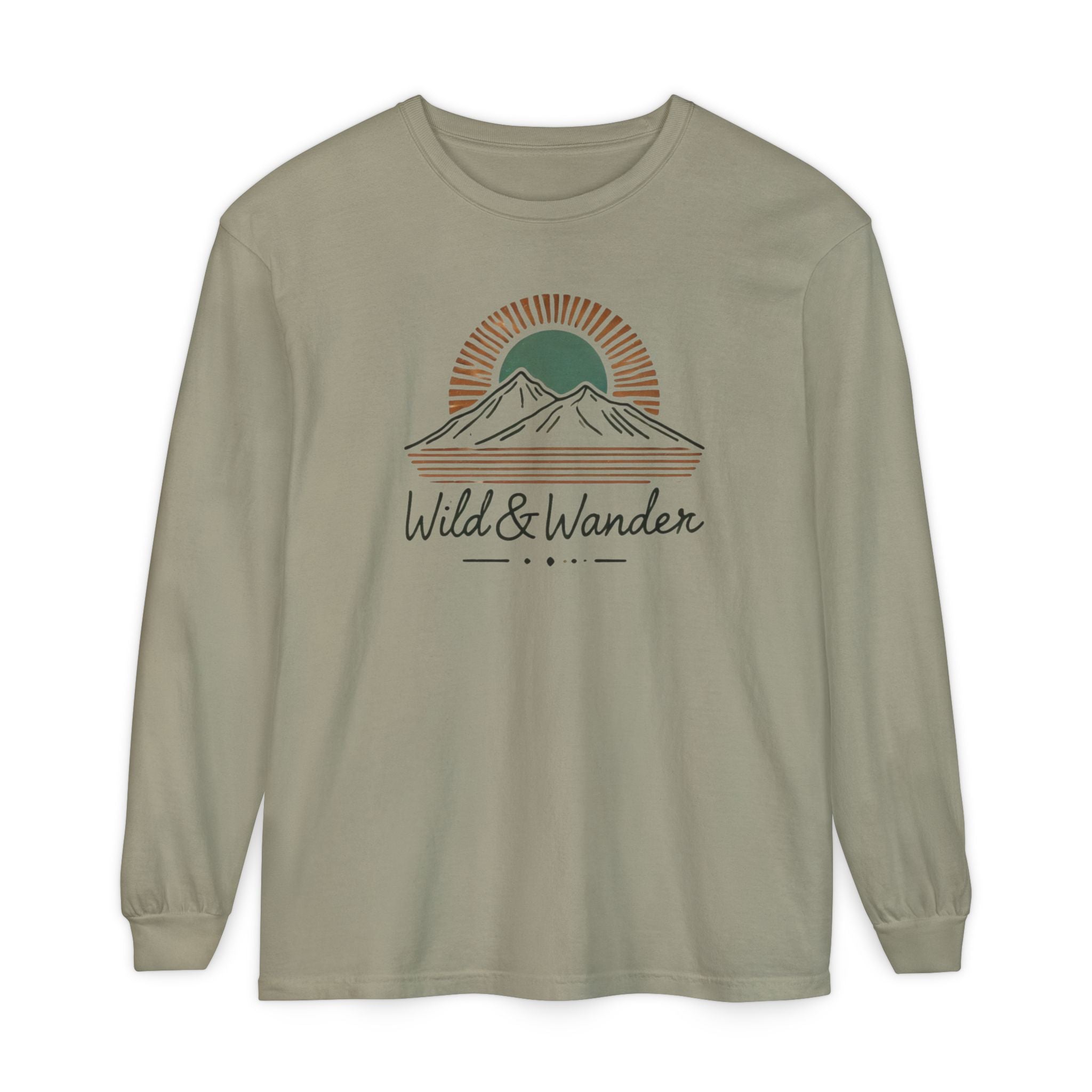 Wild & Wander Logo Long Sleeve Tee, Earthy Adventure Shirt for Nature Lovers