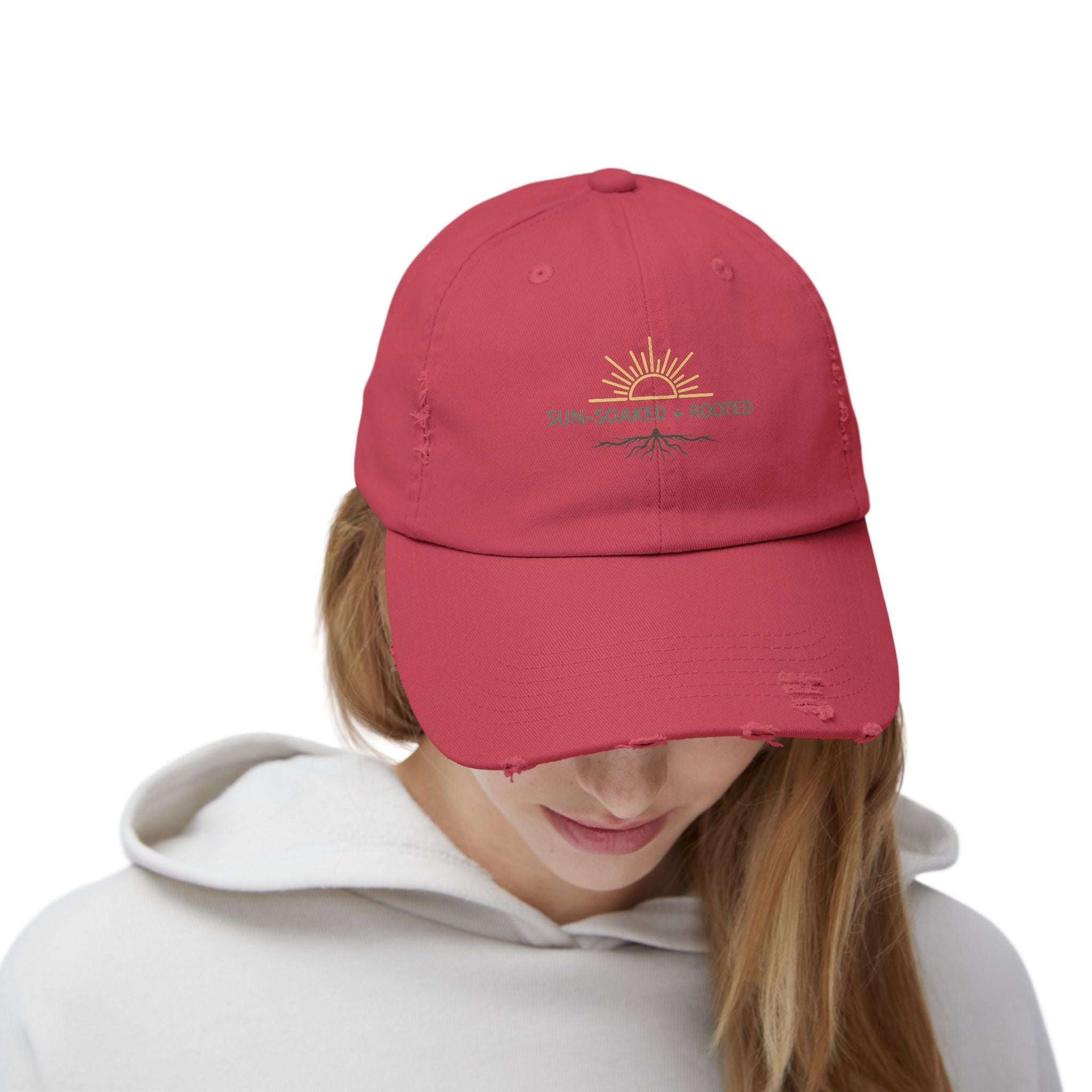 Wild & Wander Sun-Soaked + Rooted Baseball Hat - Boho Distressed Cap for Soft Summer Days
