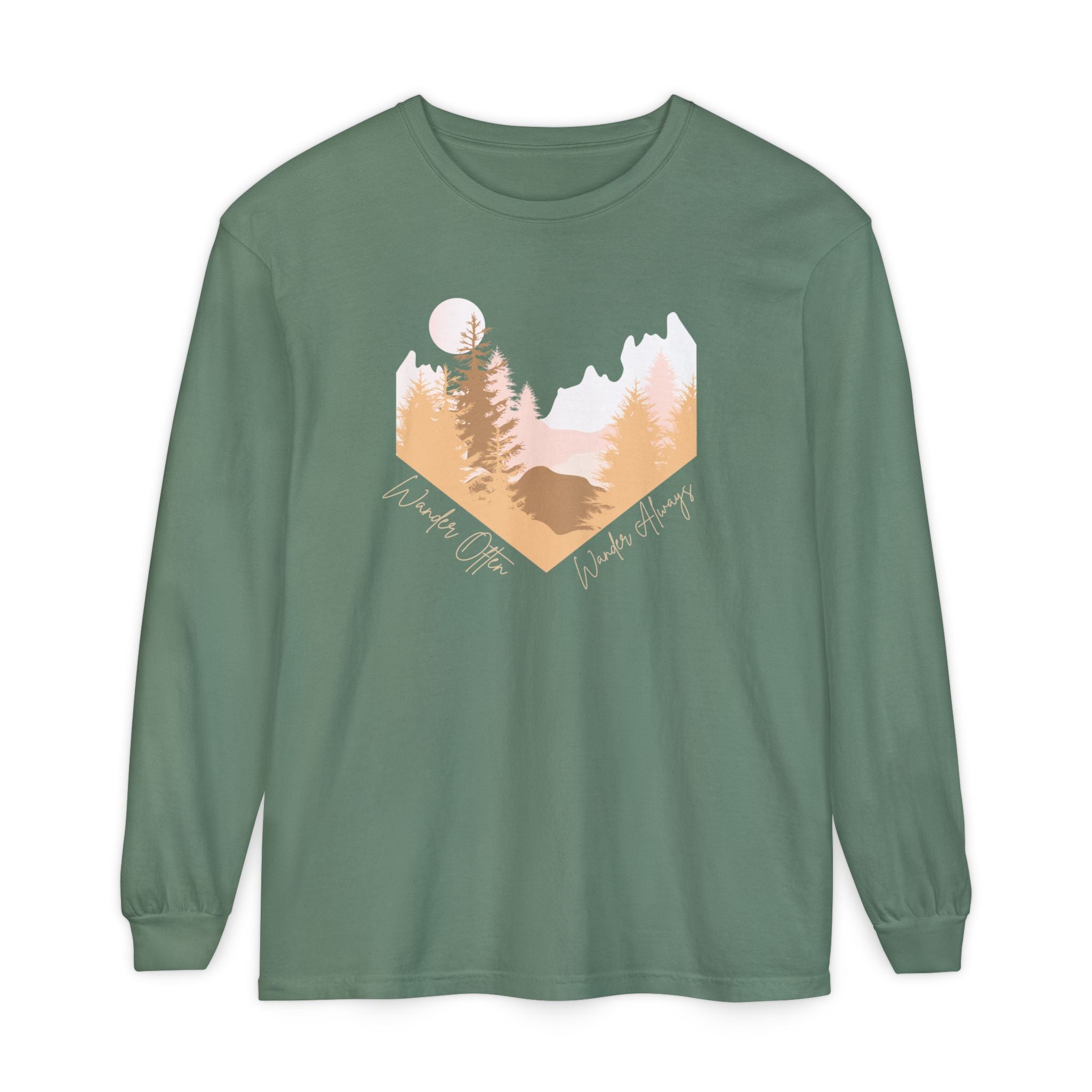 Wander Often Long Sleeve Shirt, Soft Nature Graphic Tee, Wild & Wander